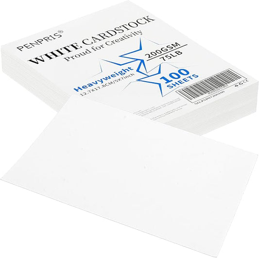 100 Sheets White Cards Blank - 5''x7'' White Card Stock 200gsm/75lb Thick Paper Cardstock, Heavy CardStock Blank for Wedding Invitations, Index Cards, Greeting, Note -PAP07200100