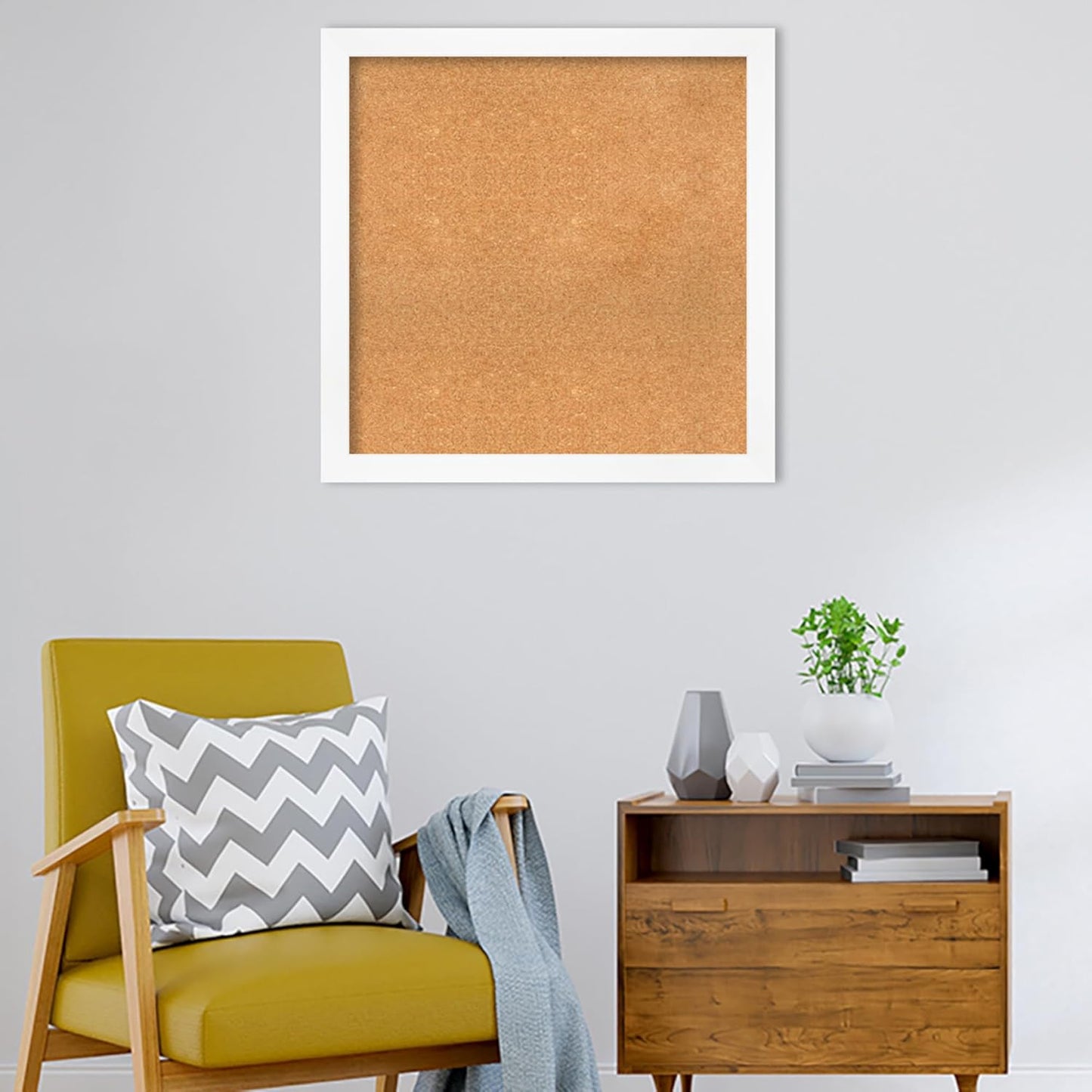 Amanti Art Natural Cork Board for Wall, 31x31 Vision Board with White Frame, Large Corkboard Office Decor for Home Organization, Modern Corkboard Pinboard to Display Items for Home Organization in