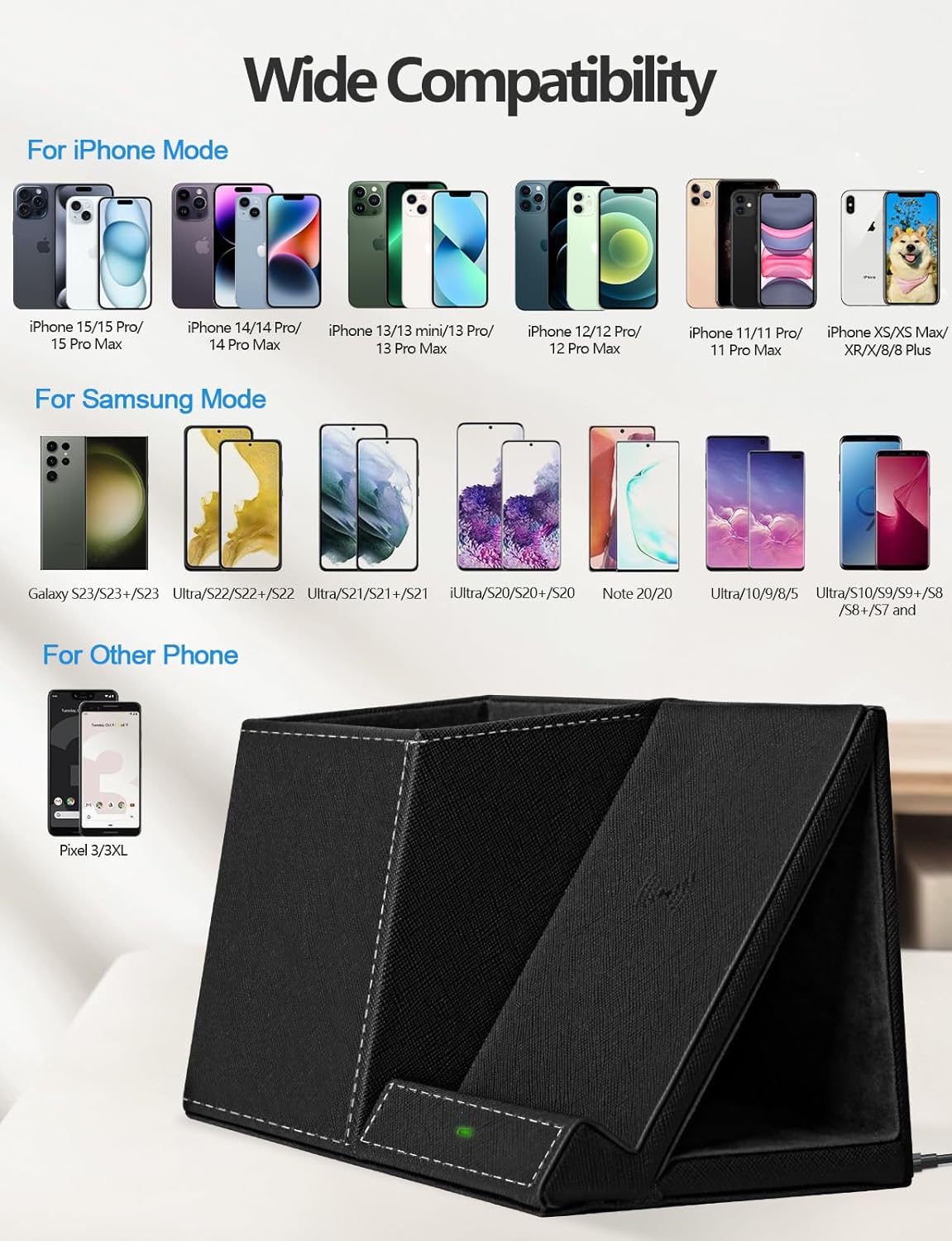 Desk Supplies Organizer, Multi-Functional Pencil Pen Holder with Wireless Charger, Desktop Stationery Organizer, Home Office Supply Storage Box Caddy (Black)