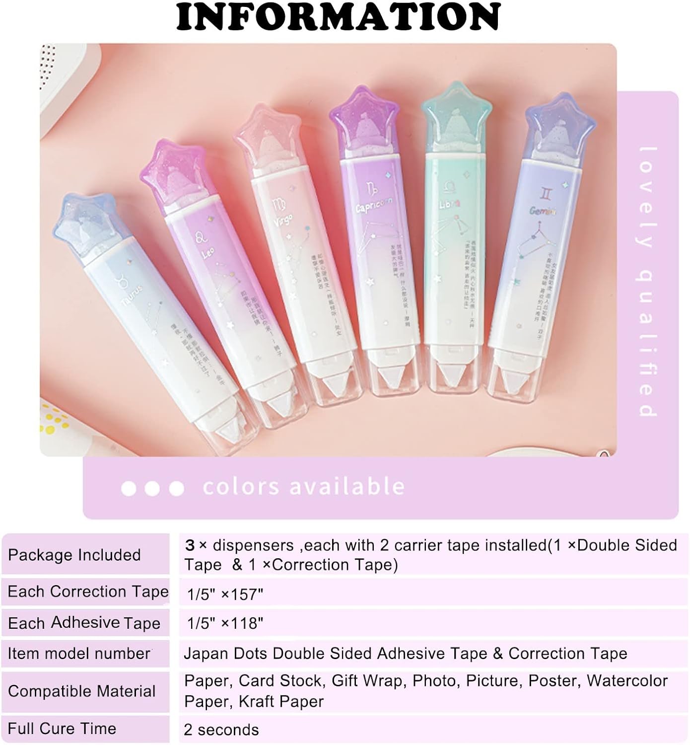 2 in 1 Correction Tape and Double Sided Tape Roller, Cute Quick Dry Japan Correction Tape, with Adhesive Tape Runner,for School Office supplies