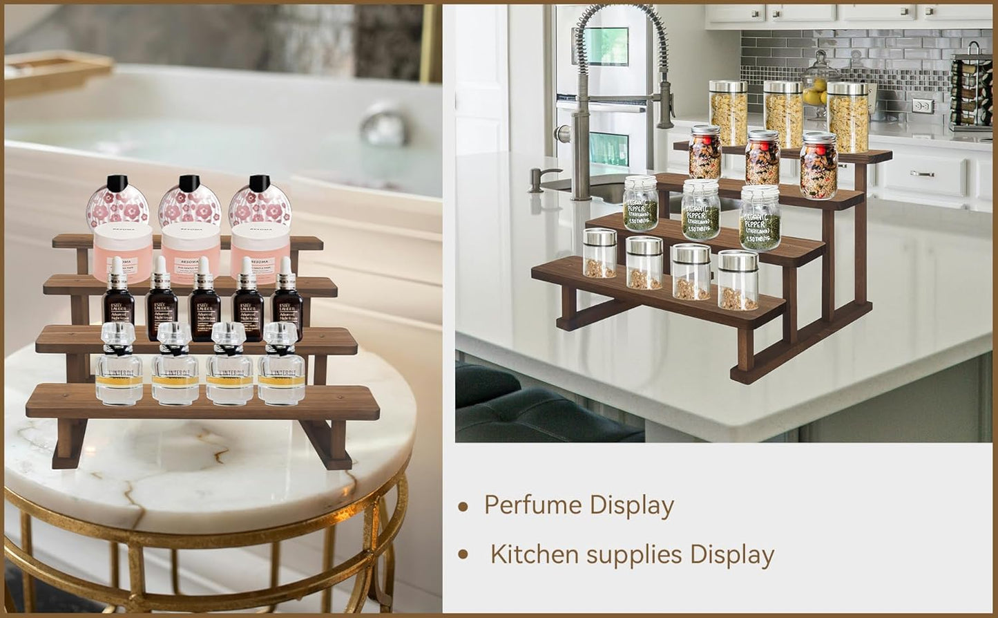 4 Tier Wooden Display Riser Stand, Cupcake Display Shelf Tabletop Spice Rack for Party, Kitchen, Perfume, Fragrance, Vendors event