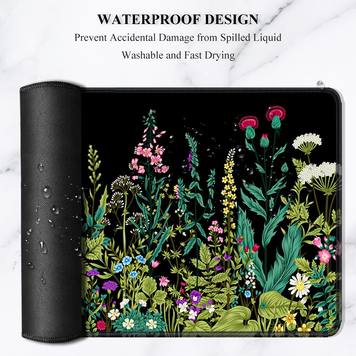 Auhoahsil Large Mouse Pad, XXL Gaming Mousepad, Desk Mat for Desktop, Thick Rubber, Big & Long Size, Stitched Edges, Full Desk Pad for Laptop & Computer, Extended 35.4 x 15.7 in, Midnight Flowers