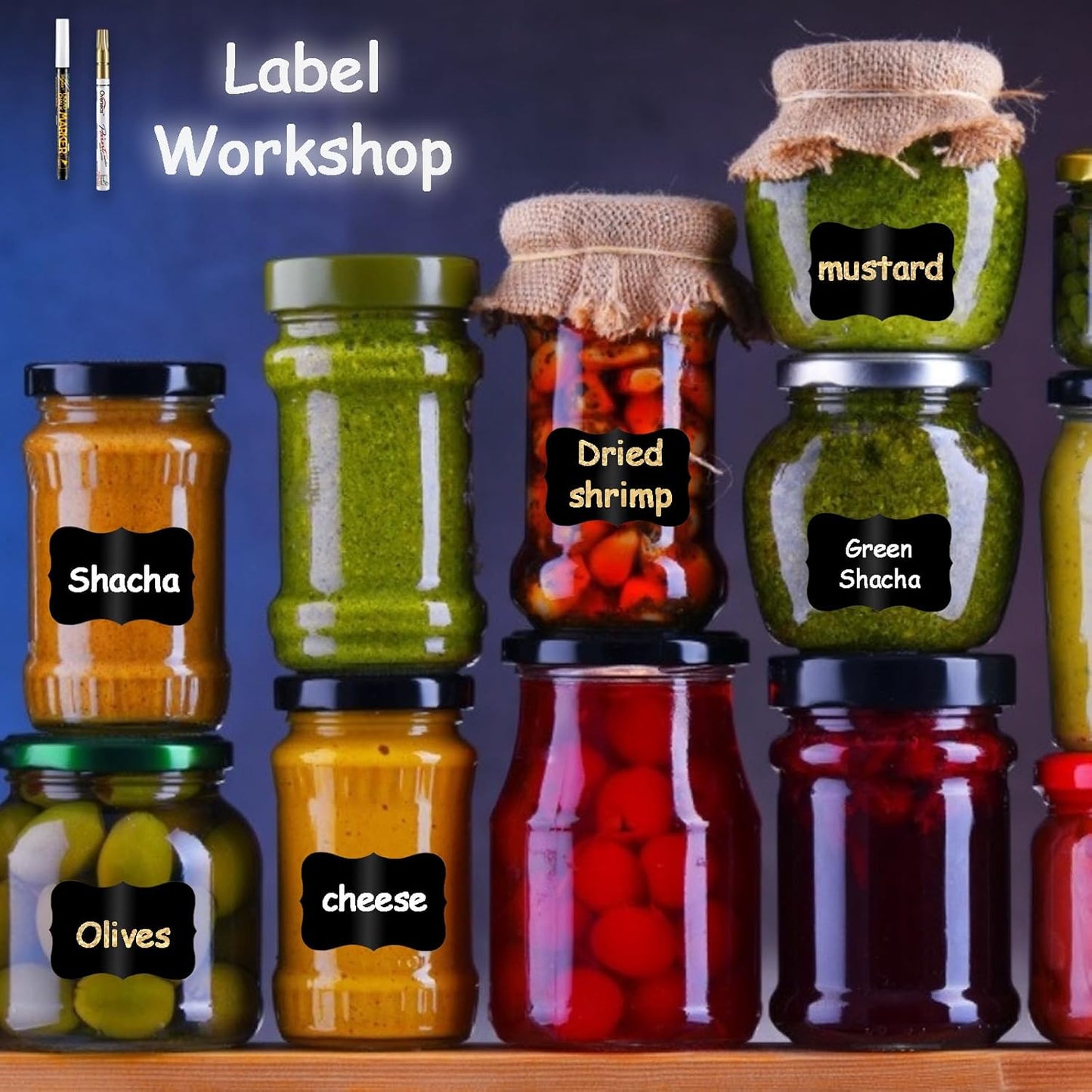 Chalkboard Labels, 144 Pcs Waterproof Reusable Chalk Stickers with Erasable Chalk Marker for Jars, Storage Bins, Kitchen, Parties, Weddings, Craft Rooms