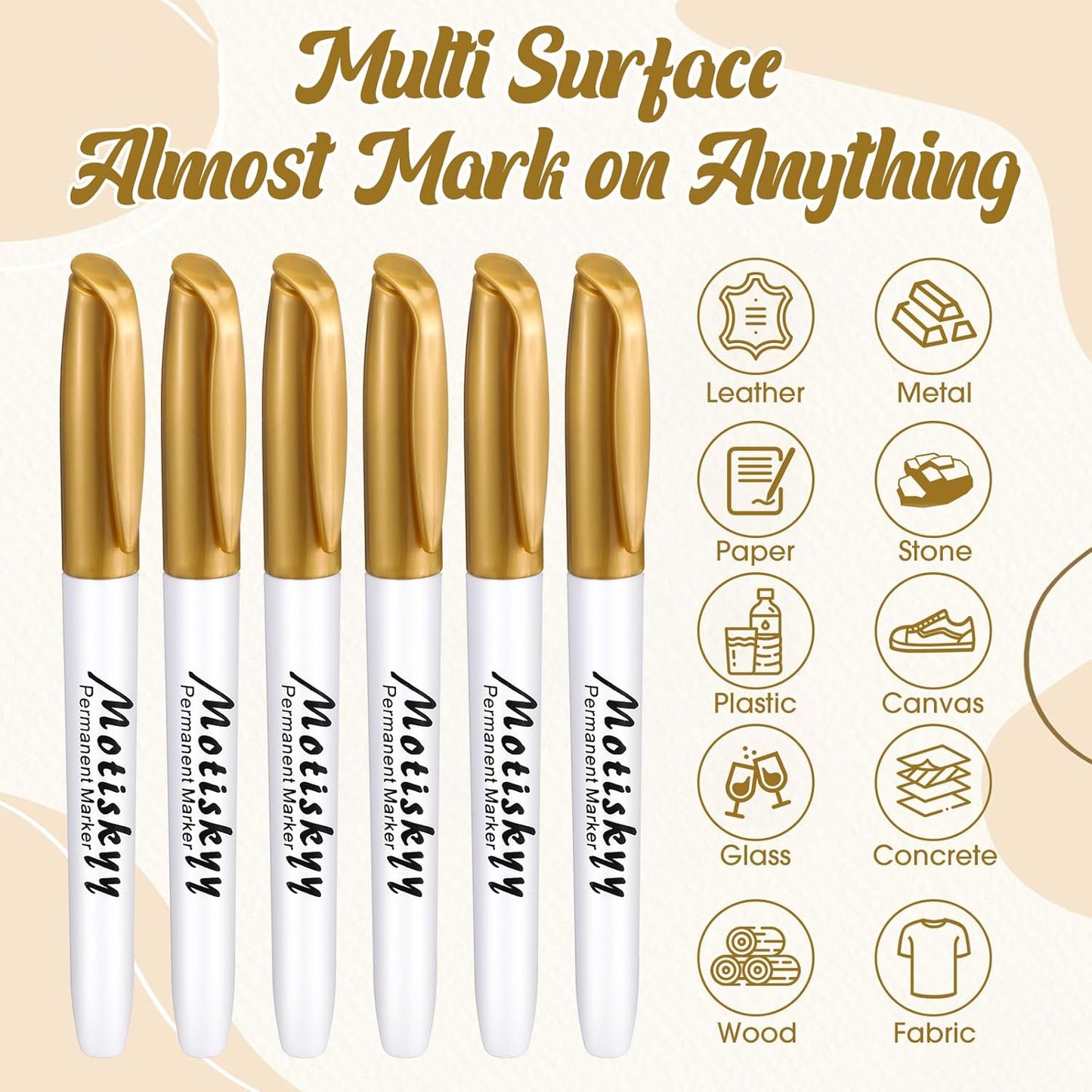 48 Pcs Metallic Permanent Markers Bulk Metallic Marker Pens Medium Tip Quick Dry Paint Pen for Classroom DIY Crafts Artist Illustration Gift Card Making(Gold)