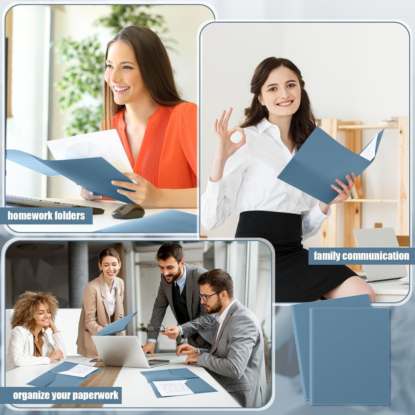 Gueevin 24 Pcs Plastic Folders with Pockets, Back to School Two Pocket Folder Fit Letter Size, Heavy Duty School Business Card Holder for Home Office, 11. 61 x 9. 45 Inches (Blue Gray)