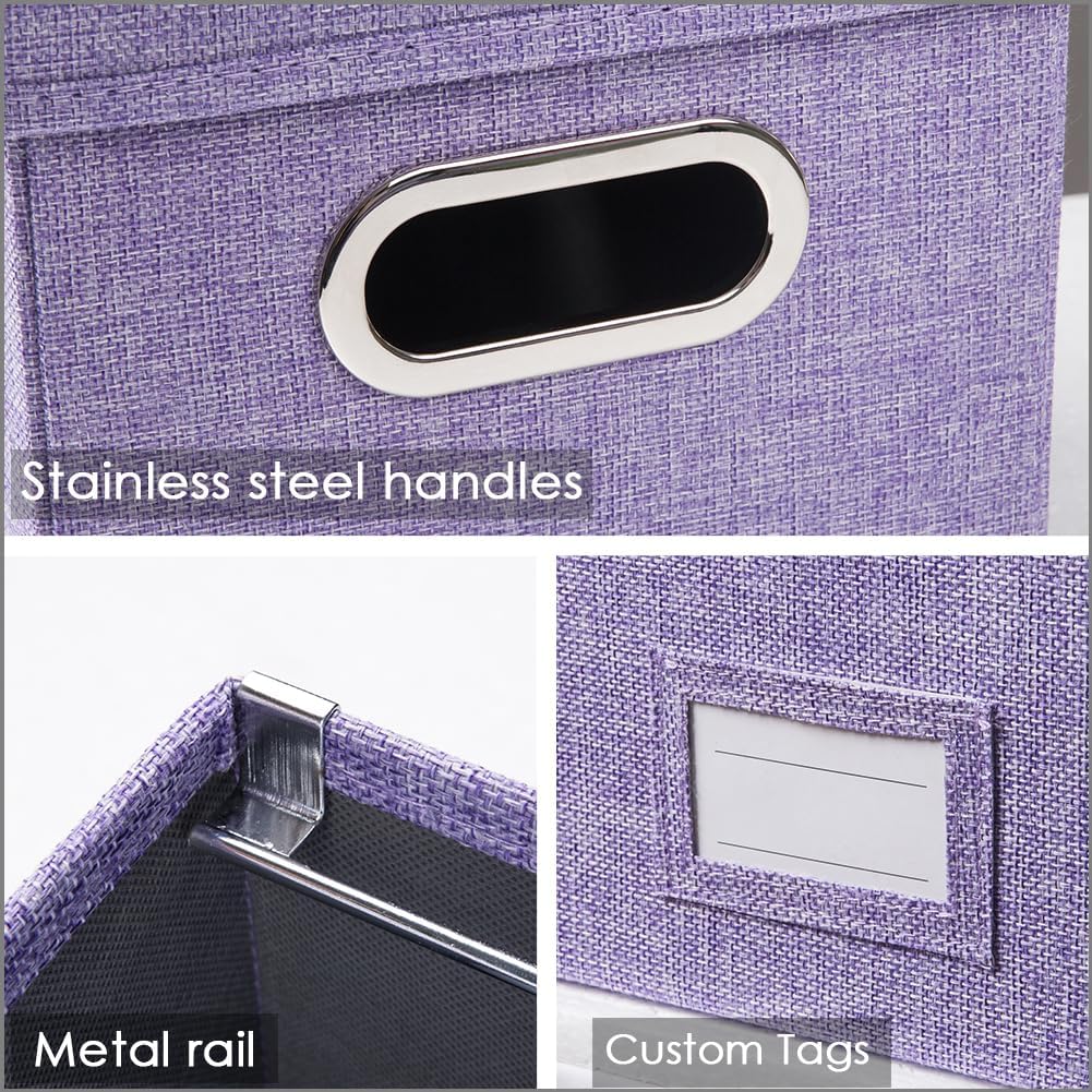 PRANDOM File Organizer Box - Set of 1 Collapsible Decorative Linen Filing Storage Hanging File Folders with Lids Office Cabinet Letter Size Purple (14x9.3x10.8 inch)