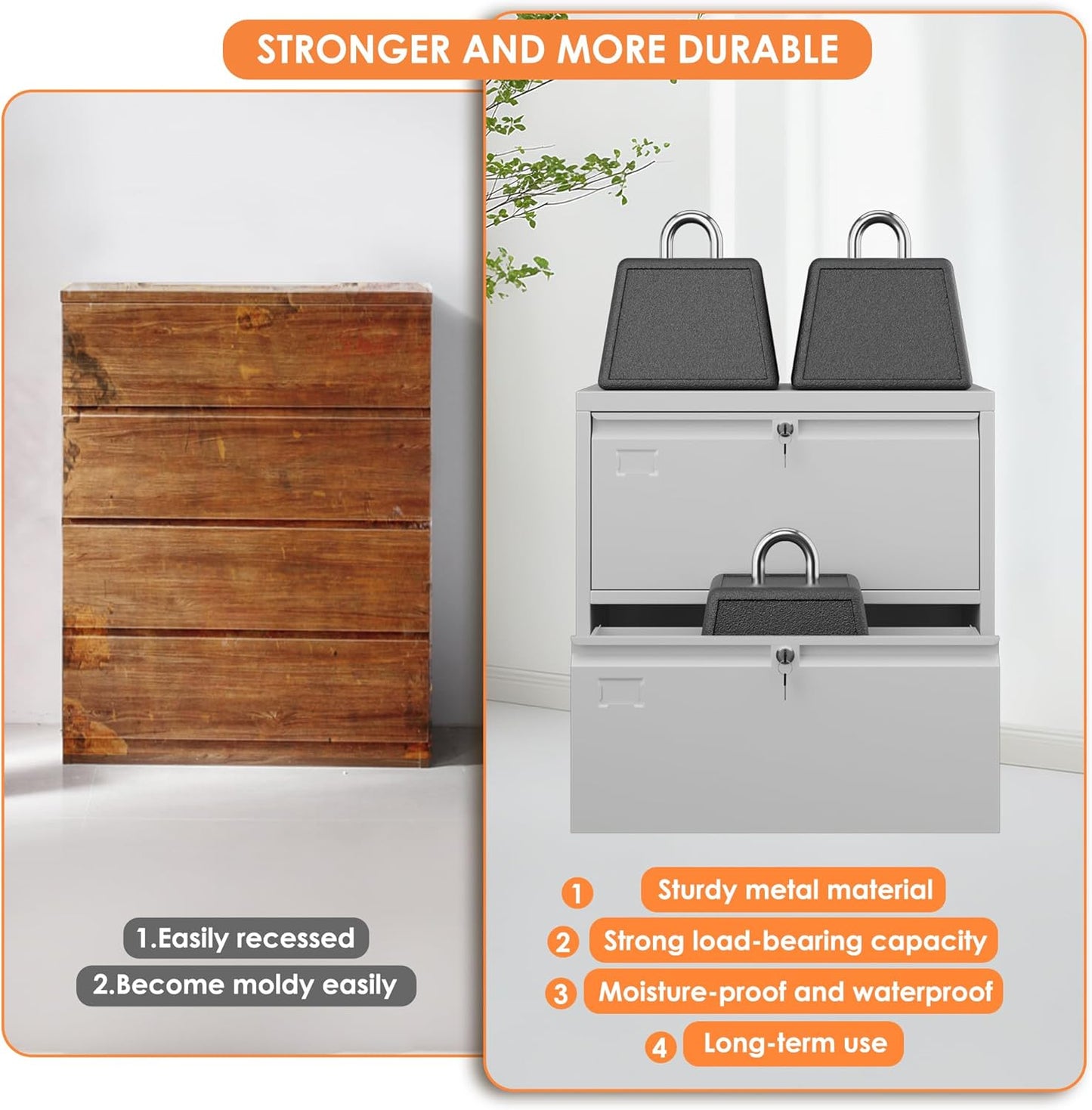 Aobabo 2 Drawer Lateral File Cabinet, Lockable Metal Filing Cabinet with Name Card, Suitable for Home Office School Hanging Files Letter/Legal/F4/A4 Size,Required-Assembly,White