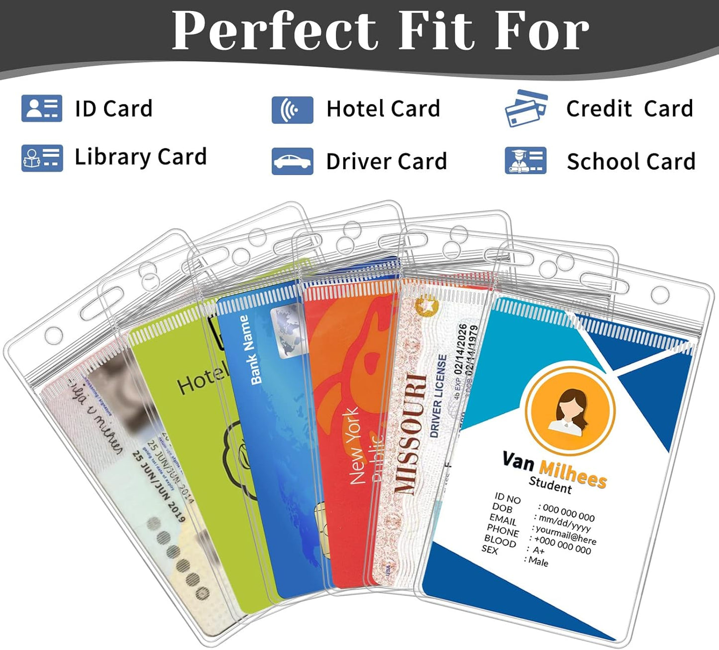 120 Pack Plastic Badge Holder, Vertical ID Badge Holder, Clear Waterproof ID Card Holder with Resealable Zip, 2.5" x 3.8" Name Tag Holder for Nurses and Office, Fits ID Card/Credit Card/Student Card