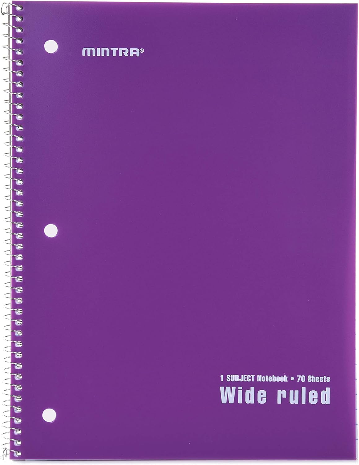Mintra Office Spiral Notebooks - 1 Subject, Poly Cover, 70 Sheets, WIDE Ruled, 8in x 10in, Bulk Pack, Primary Color Waterproof Covers, Set of 6 - for School, Office, Business, Professional (04658)