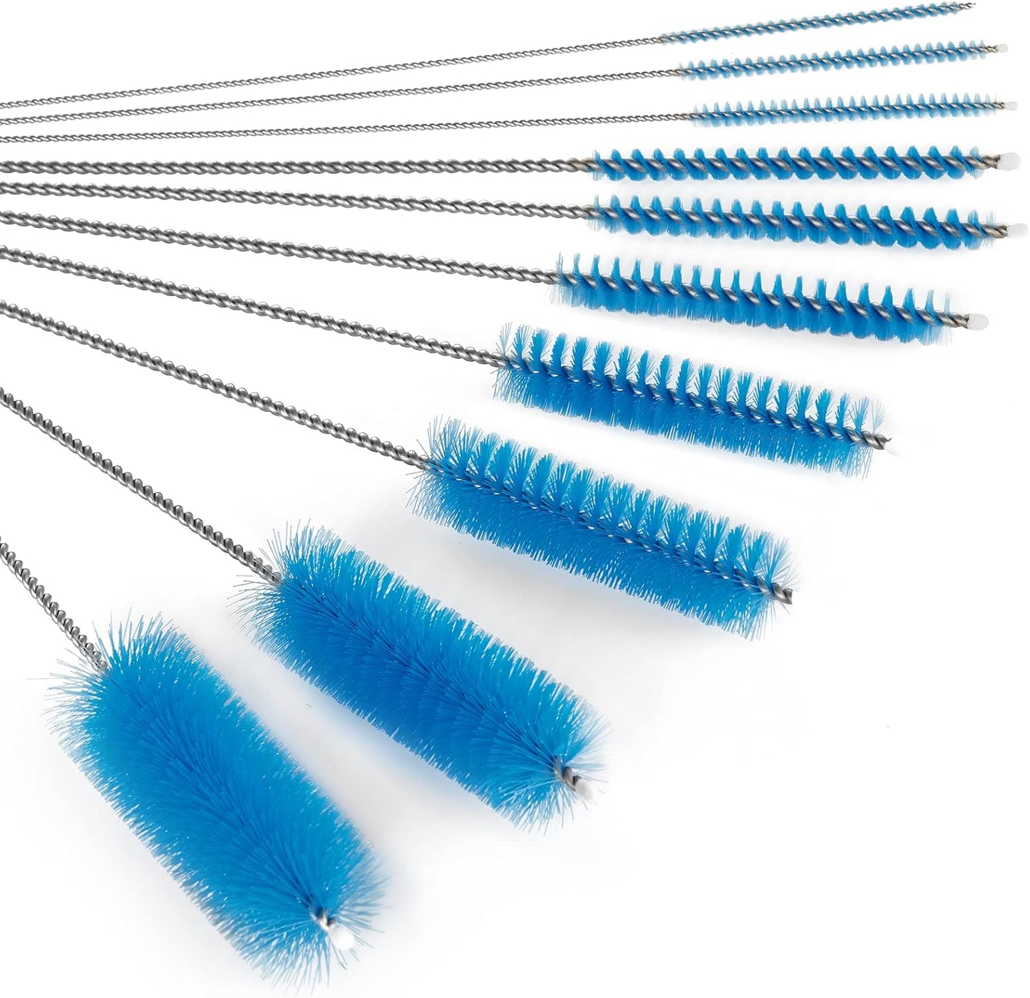 CiaraQ Bottle Cleaning Brushes, 8 Inch Nylon Tube Brush Set, Cleaner for Narrow Neck Bottles Cups with Hook, Set of 10pcs. Blue
