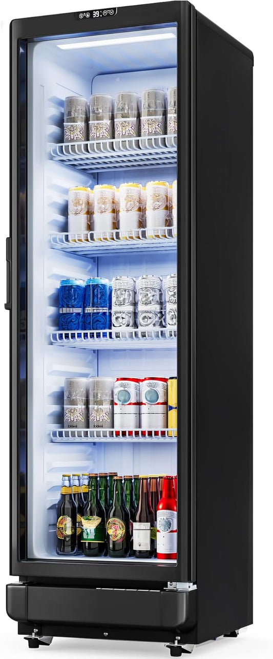 YITAHOME 8.5 CU.FT. Commercial Beverage Display Refrigerator with Single One Glass Door, Drink Beer Fridge Cooler for Office Garage Bar Gym with Locking, Led & 2 Keys