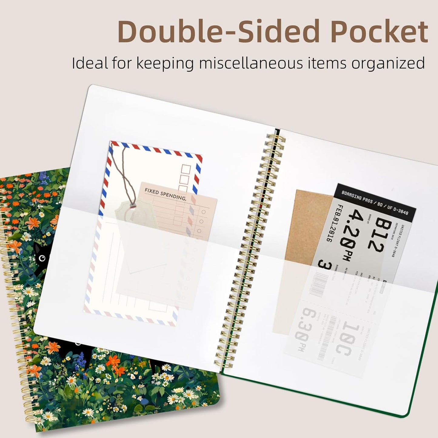 Cute Spiral Notebook journal A4 Aesthetic Pretty Design for Women Girls Kawaii with Pocket, 8.5 x 11 inch, Lined, Cat Garden