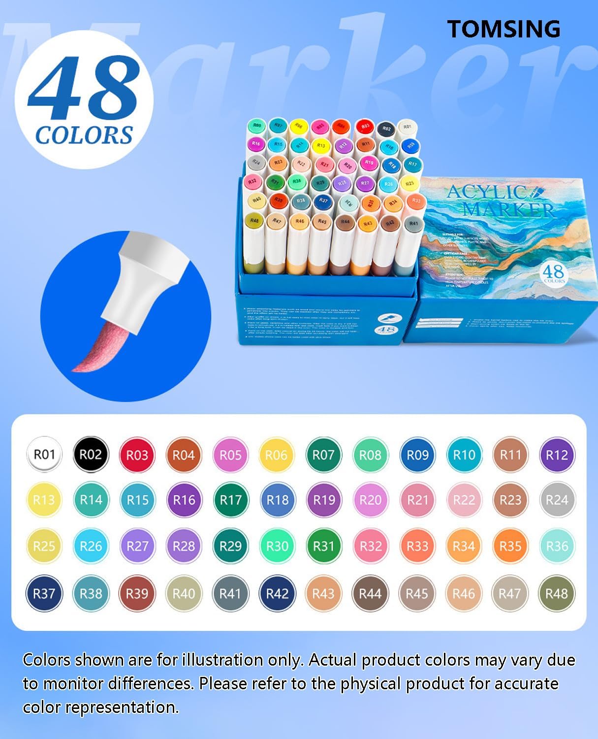 48 Colors Brush Markers Pens,Water-based Ink and Quick-Drying,Painting Supplies Perfect for Plastic Sheets Fabric Bags Ceramics Stone Pottery Wood and Handmade Crafts(48 Colors)