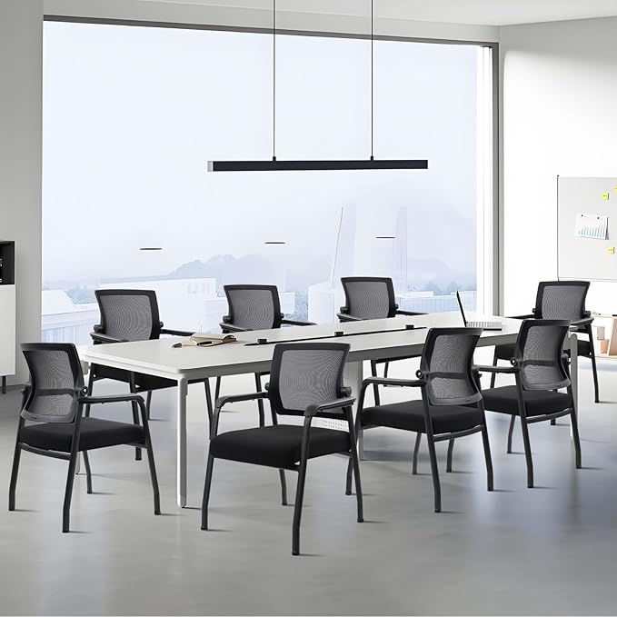 Desk Chair No Wheels with Adjustable Mesh Backrest, Arm Chair with Ergonomic Lumbar Support and Thickened Seats Cushion, Waiting Room Chairs for Office School Church Guest Reception