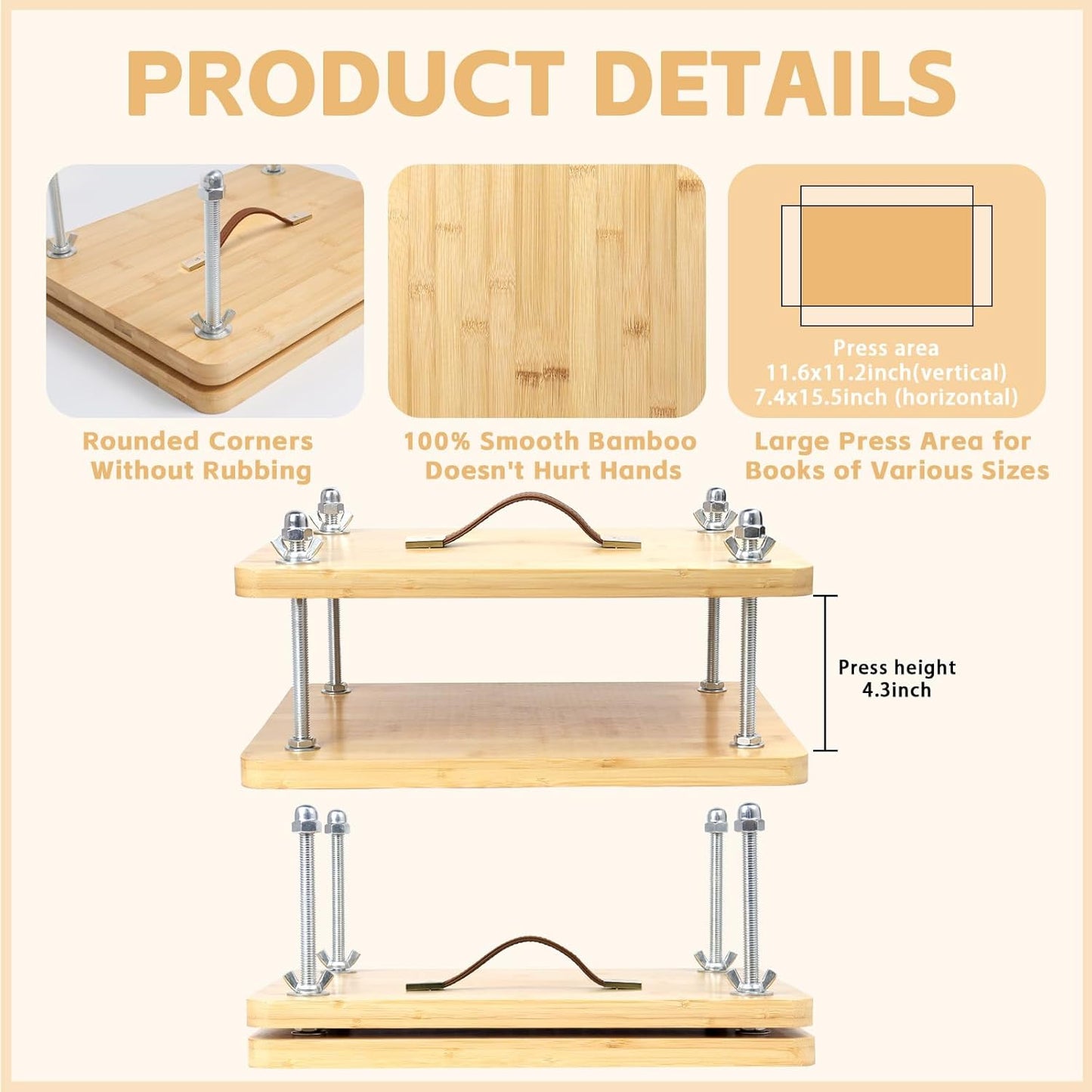 35 PCS Book Press Bookbinding Kit, 15.5" X 11.6" Large Wooden Bamboo Book Binding Tool, Portable Press Materials for Handmade DIY Flower