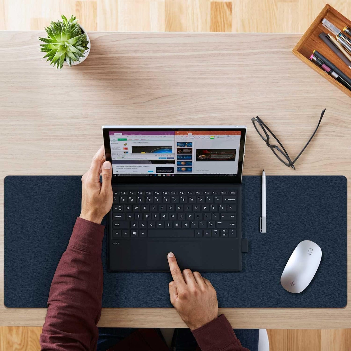 Aothia Double-Sided PU Leather Desk Pad - Non-Slip Large Mouse Pad & Desk Mat for Office, Home - Waterproof, Easy to Clean, Durable Dual-Sided Surface(Dark Blue,36" x 17")