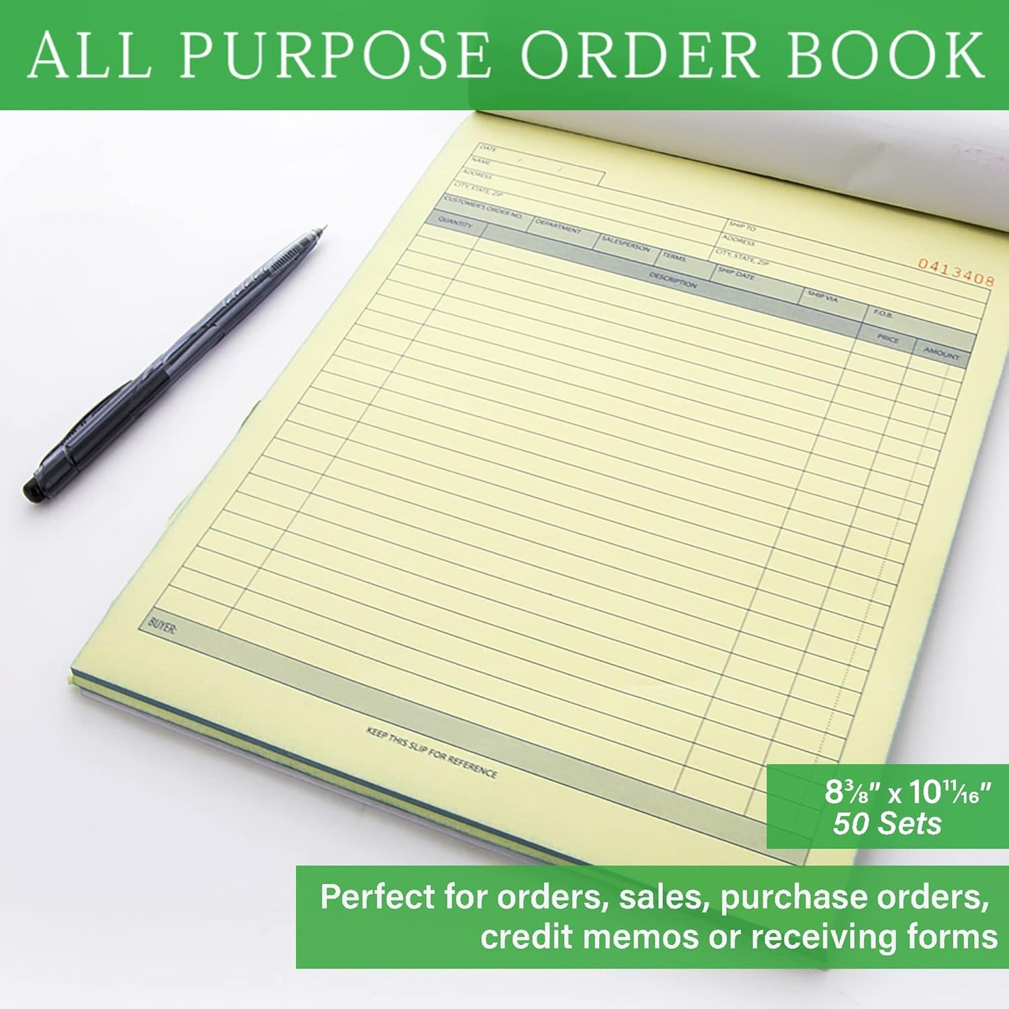BAZIC All Purpose Order Book, 50 Sets 8 3/8" x 10 11/16" 2-Part Carbonless, White & Bound Wraparound Cover (50 Sets/Pk), 4-Packs