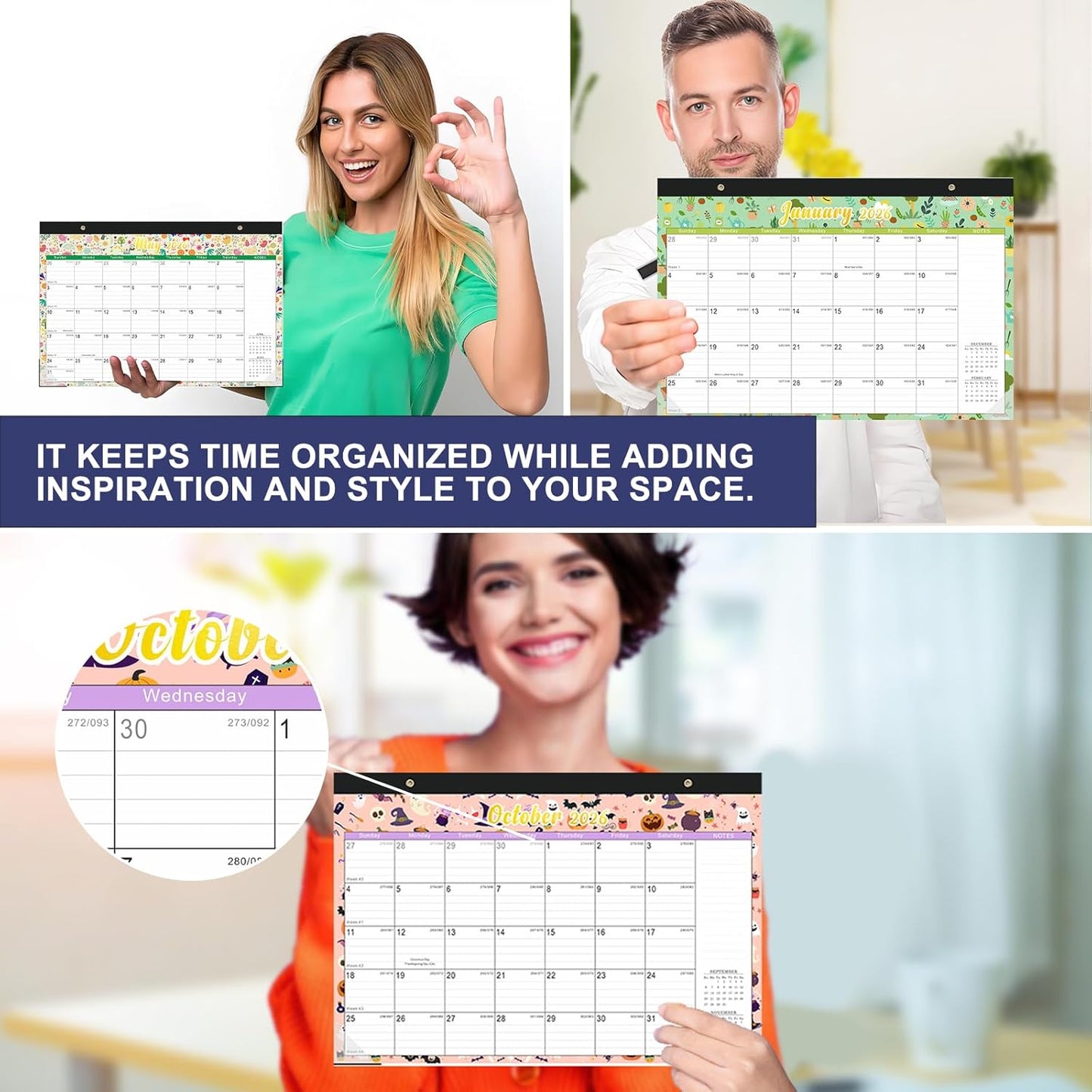 Lbylyhxc Desk Calendar 2025 - 2026, Monthly Calendar 2026, 18-Month School Year Calendar, July 2025 to December 2026, Monthly Large Desktop/Wall Calendar for Teacher with Corner Protectors 17" X 12" (Desk Calendar Seasons, 17x12 inches)