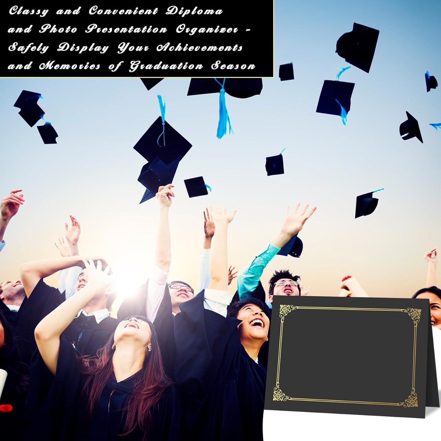 50 Packs Black Certificate Holders, Graduation Diploma Holders Gold Foil Border, 350gsm Certificate Covers for Letter Size 8.5x11 Certificates, Cardstock, Diploma, Award, Document Papers