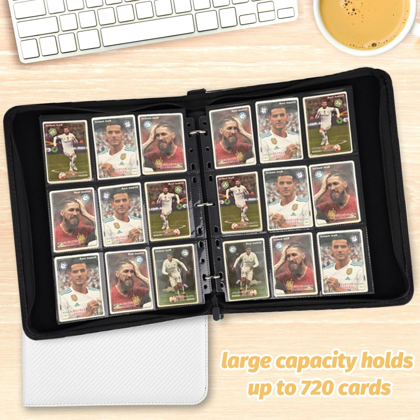 9 Pocket Card Binder, Premium Zip Trading Card Binder, 720 Double Sided Pocket PU Card Collection Binder, Collector Card Album, Card Folder for MTG, TCG, Sports Cards, Game Cards (White)