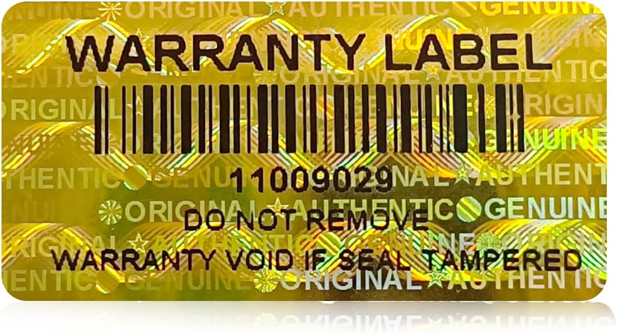 650pcs Hologram Tamper Evident Proof Stickers with Barcode,Security Labels Genuine Warranty Void Seal with Unique Serial Number(1.2 X 0.6 Inch Gold)
