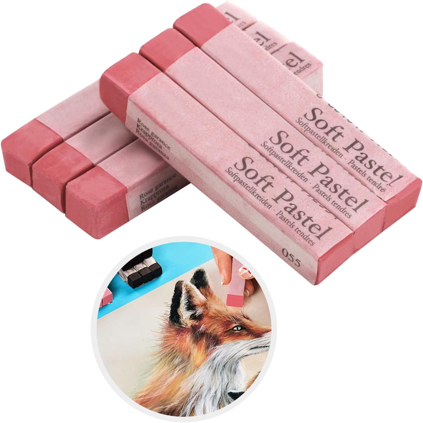 6pcs Soft Pastels Set Artist Grade Square Chalk Pencils Drawing Pastel Stick Painting Sketching Tool for Kids Students Artists Beginners (Pink)