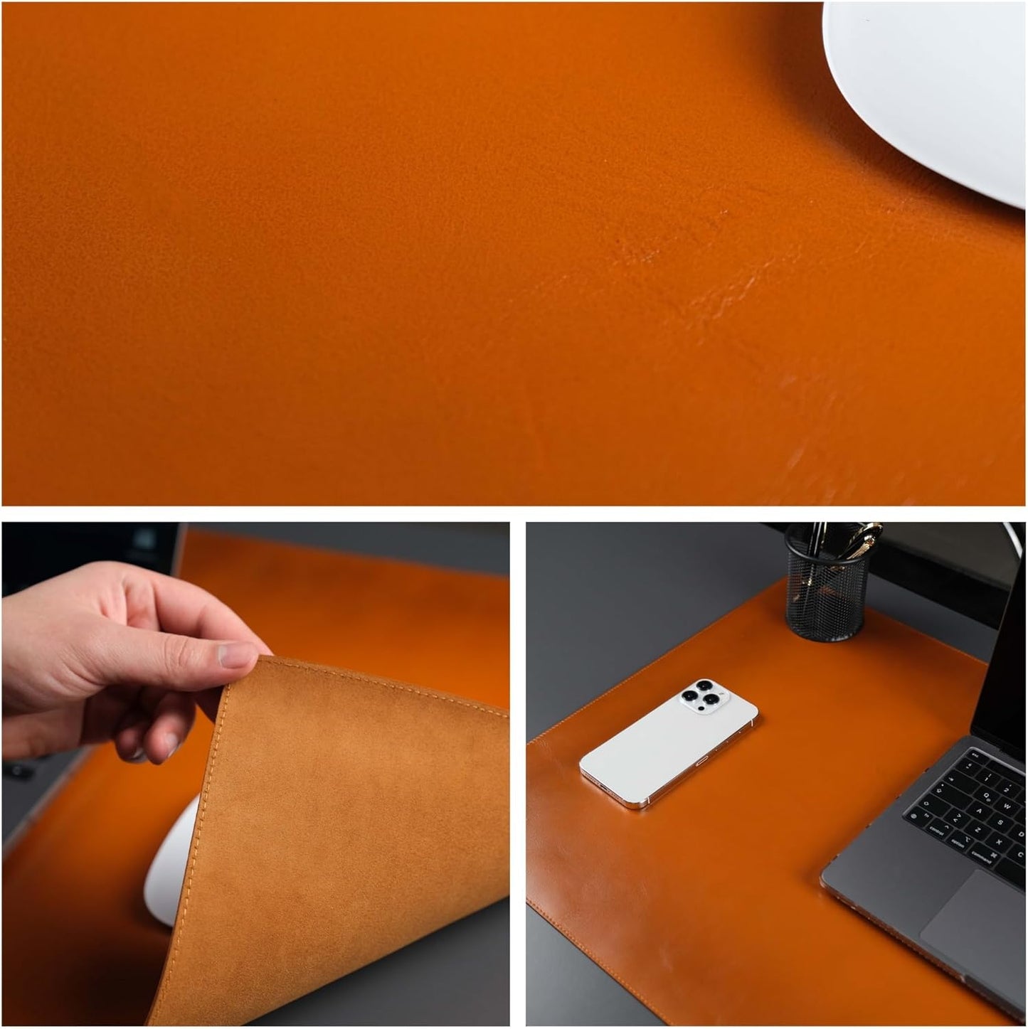 Jersey Genuine Calfskin Leather Desk Pad, Office Desk Mat with Non-Slip Bottom, Smooth Surface for Mouse & Keyboard, Desk Protector (36x19 inches) (Tan)