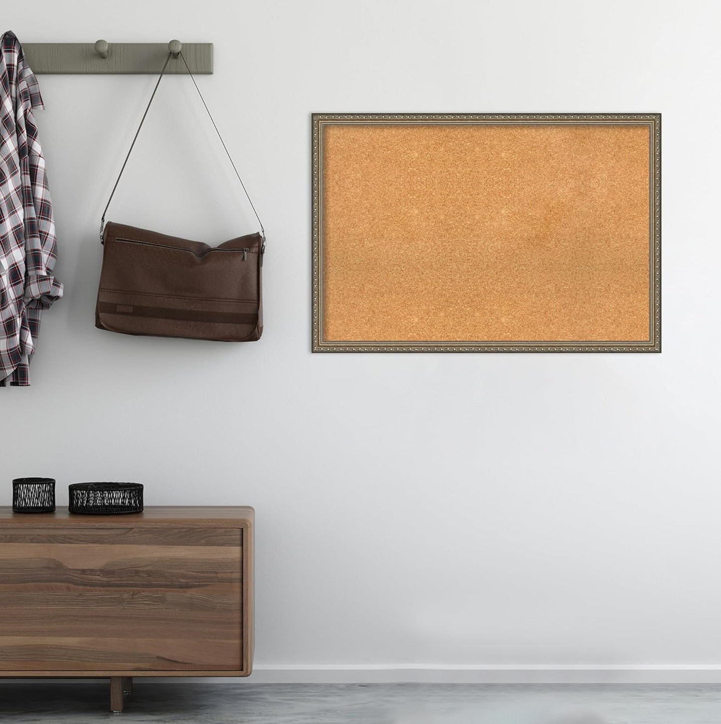 Amanti Art Natural Cork Board for Wall, 26x38 Vision Board with Silver Wood Frame, Large Corkboard Office Decor for Home Organization, Traditional Corkboard Pinboard to display items for home