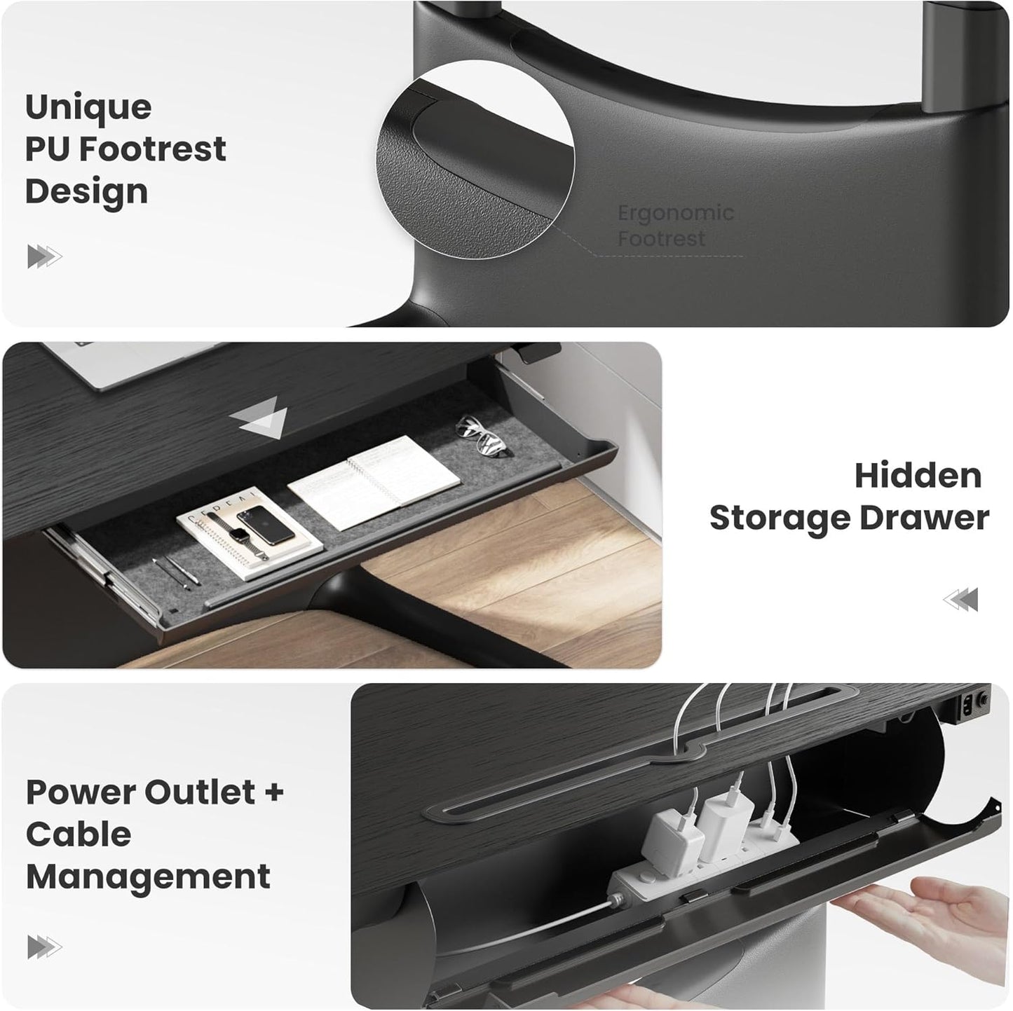 COLAMY Electric Adjustable Standing Desk – 48 x 28 Inch Sit Stand Desk with Drawer & Cable Management, Dual Motor Lift System, Ergonomic Footrest, Home Office Table (Veneer Desktop, Black Oak + Black)