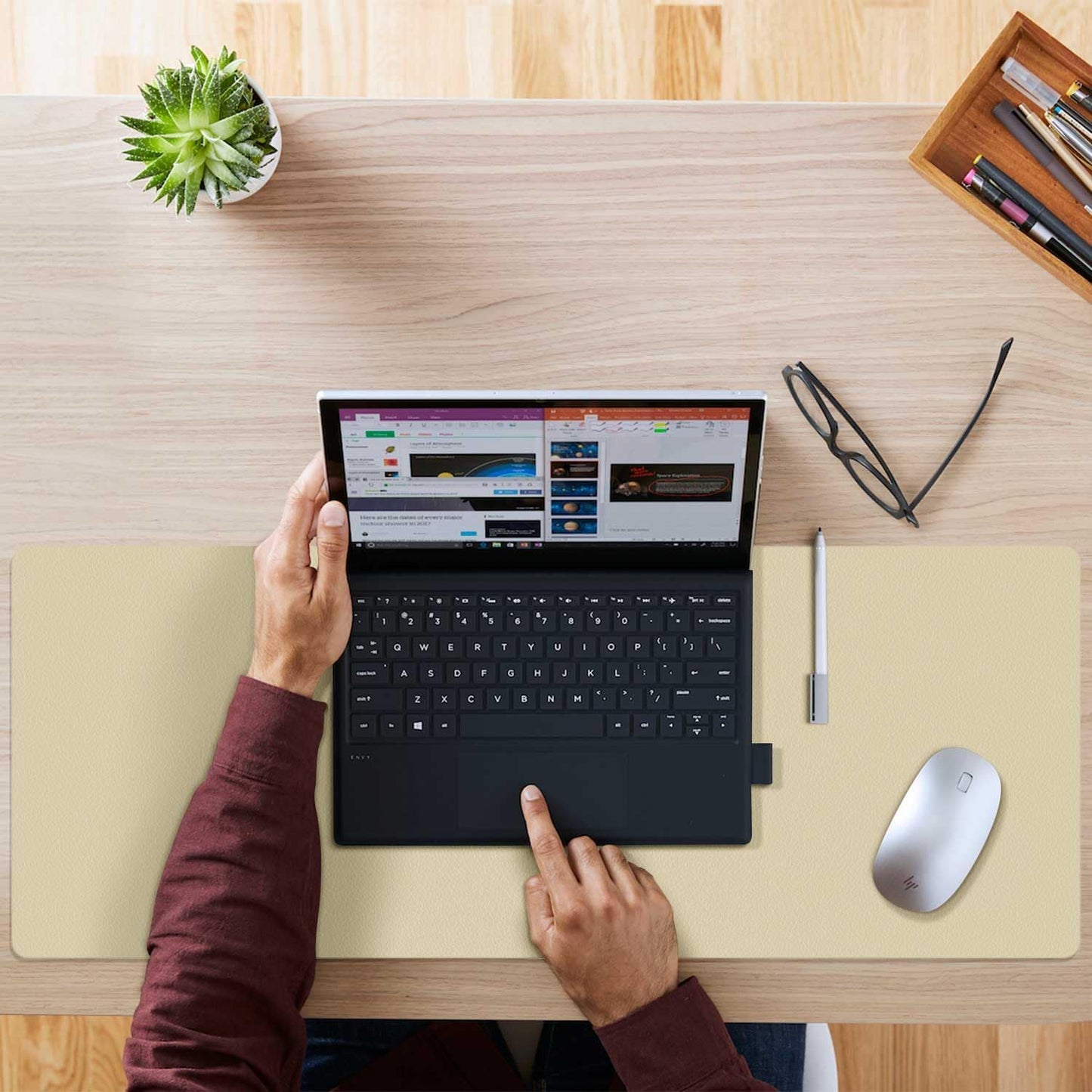 Aothia Double-Sided PU Leather Desk Pad - Non-Slip Large Mouse Pad & Desk Mat for Office, Home - Waterproof, Easy to Clean, Durable Dual-Sided Surface (31.5"x15.7", Sand Beige)