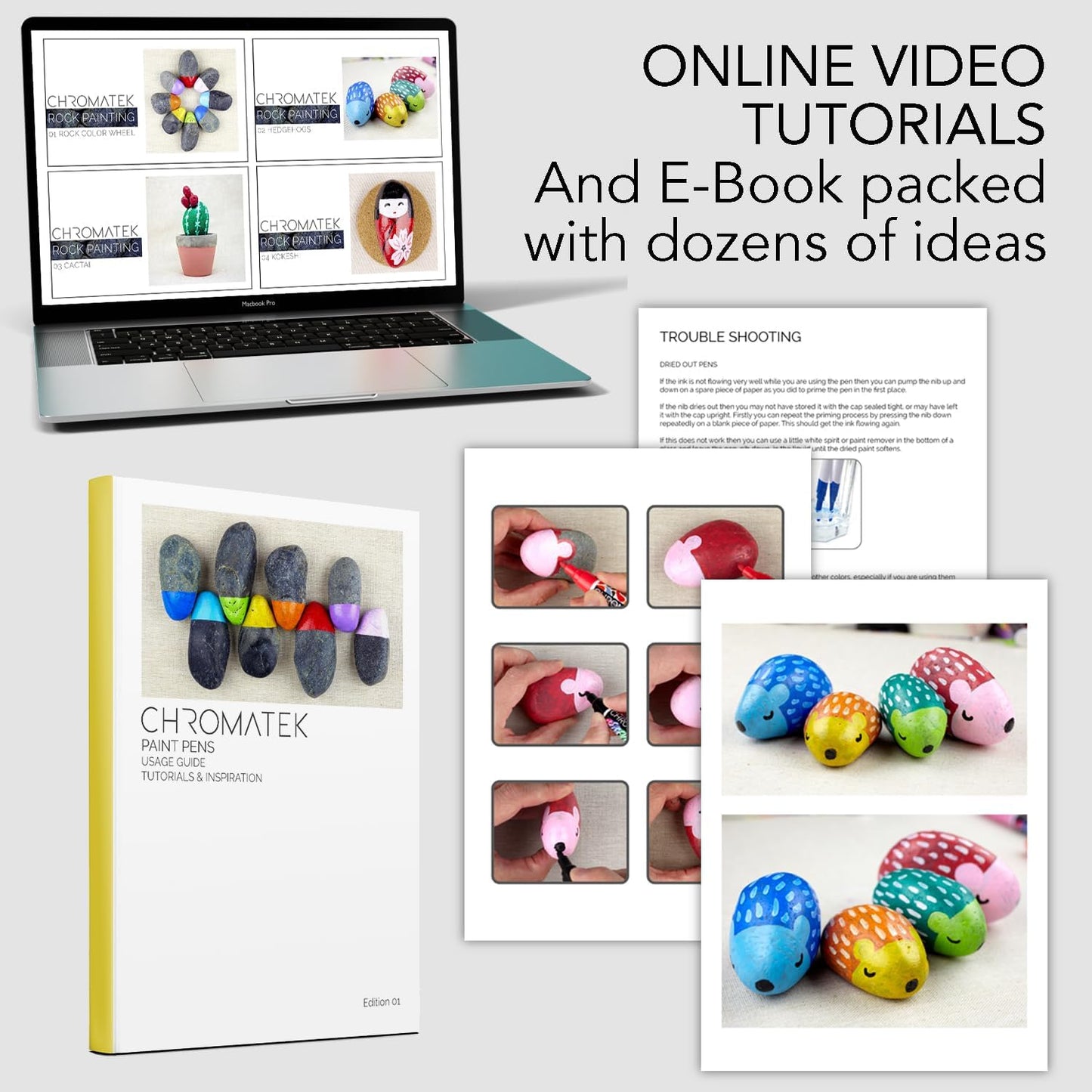 CHROMATEK Dual Tip Acrylic Paint Markers - 21 Colors Premium Paint Pens for Canvas, Rock Painting, Glass, Wood, Ceramic, DIY Crafts Art Supplies - Waterproof, Quick Drying with Video Tutorials & Ebook