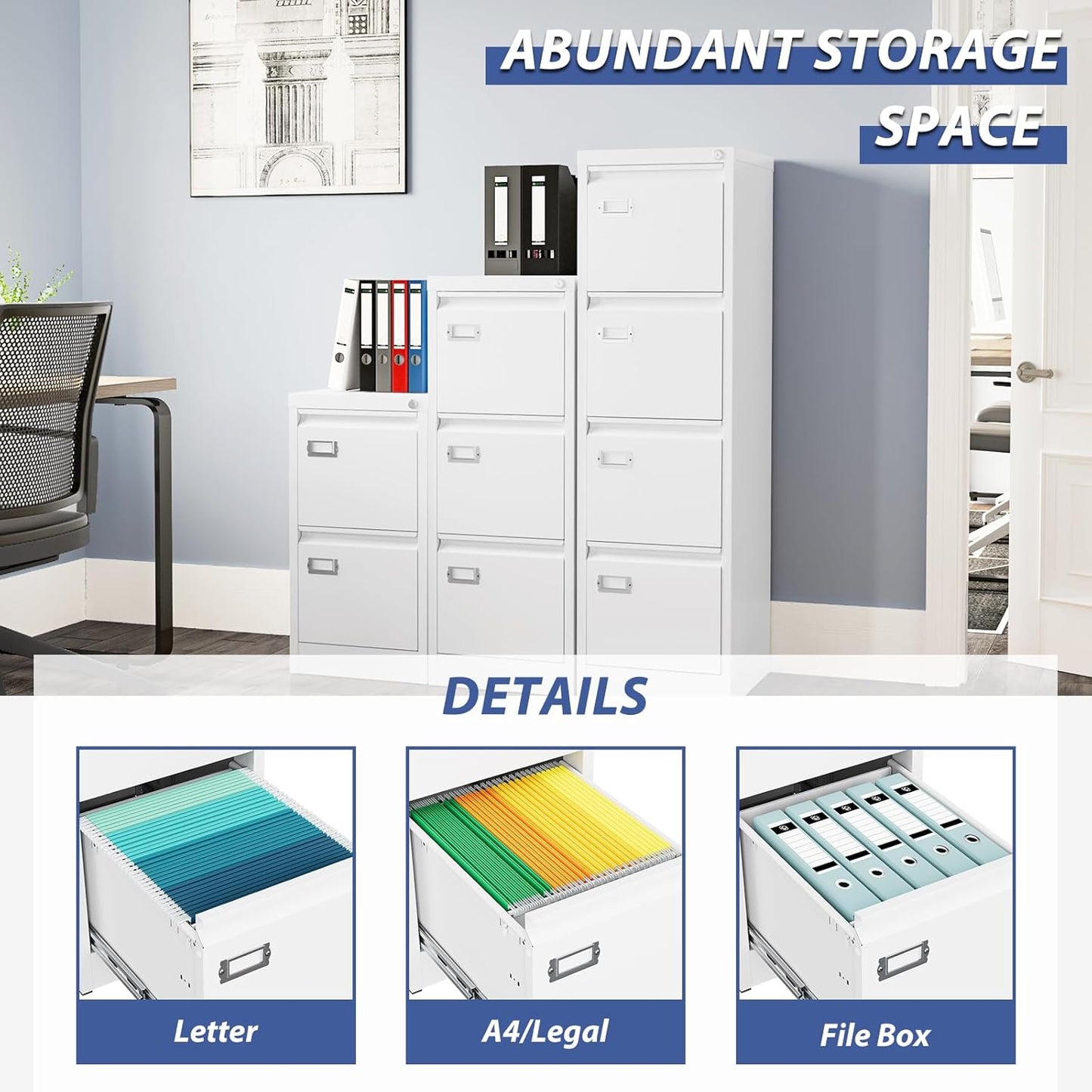 2 Drawer File Cabinet, Filing Cabinets for Home Office, Metal Vertical File Storage Cabinet with Lock, Locking File Cabinet for A4 Legal/Letter, 15" W x 17.7" D x 27.1" H, Assembly Required