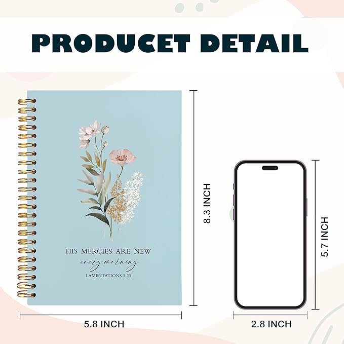 BearCake Blue Bible Christian Journals Floral Notebooks for Women Note Taking,Prayer Journal for Women, His Mercies are New Every Morning,Bible Study Journal for Women 5.5x8.3