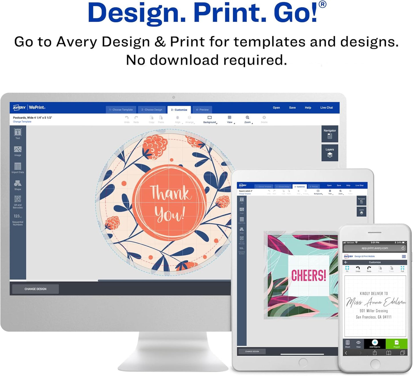 Avery Matte White Rectangle Labels, Sure Feed Technology, 2" x 4", 1,000 Matte White Printable Labels