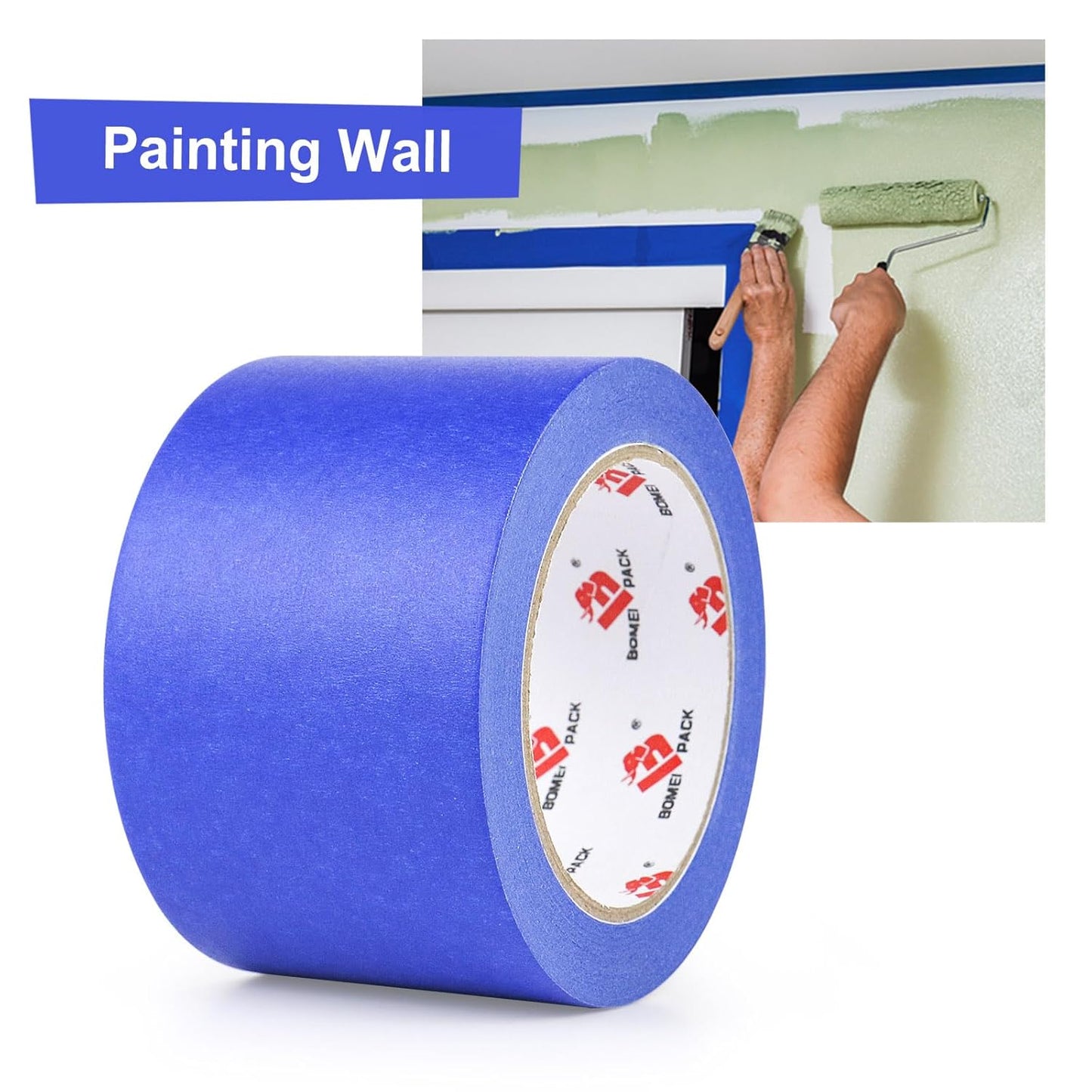 BOMEI PACK Wide Blue Painters Tape 3 Inches x 40 Yards, 3D Printing Tape for Laser Cutting, 21-Day Clean Removal Wide 3'' Masking Tape