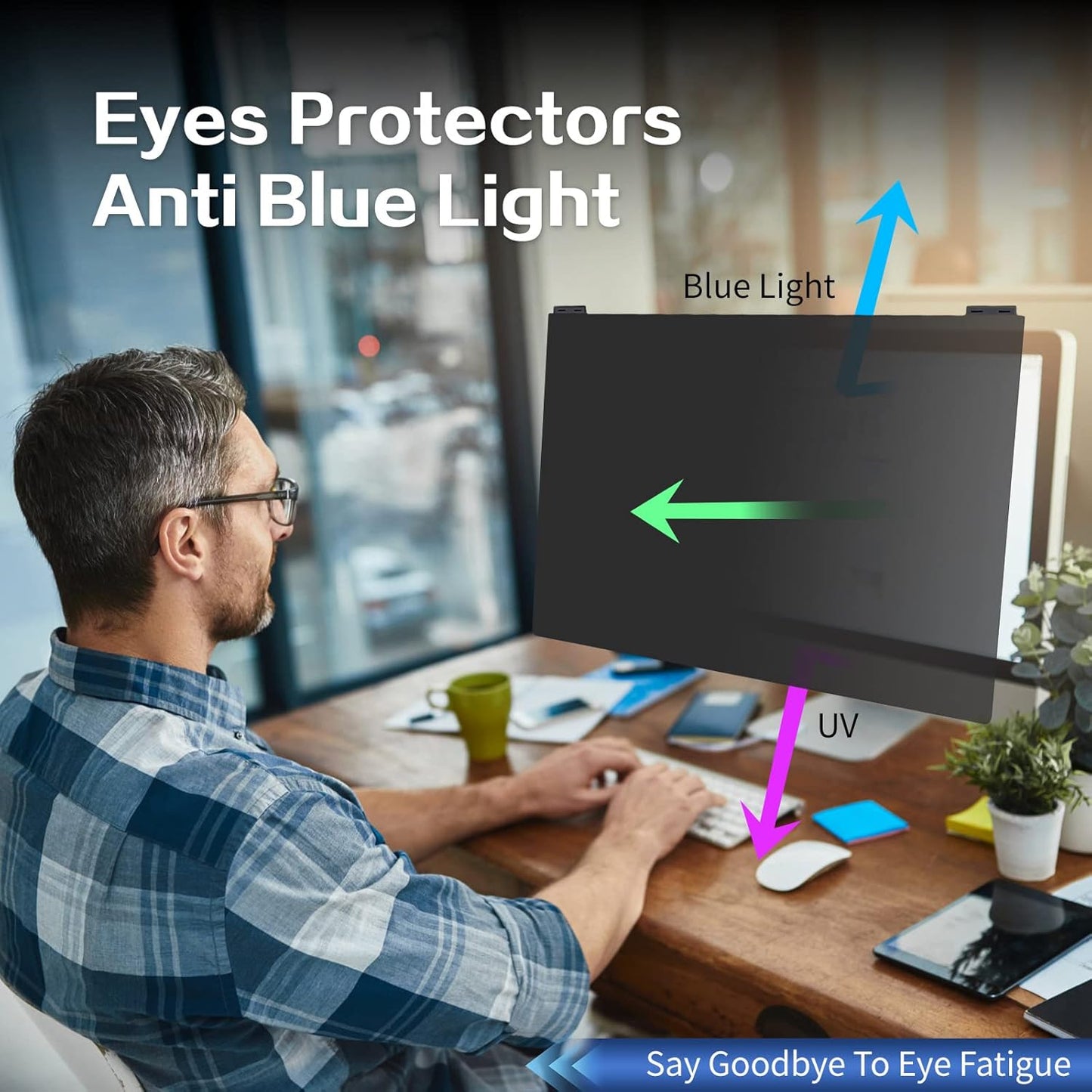 Computer Privacy Screen Filter 27 Inch, 9H Hardness Hanging Computer Screen Privacy Shield Compatible with 16:9 Widescreen Monitor, Eye Protection and Blue Light Blocks