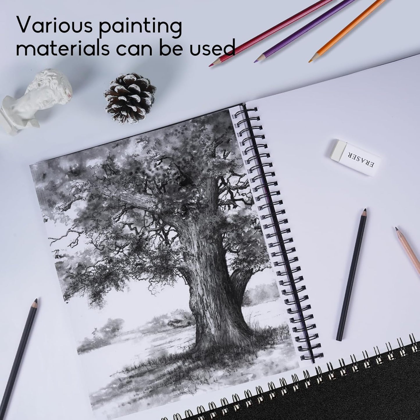 CONDA 9"x12" Double-Sided Hardbound Sketchbook, 60 Sheets, Heavyweight Hardcover Sketchbook, Spiral Sketch Pad, Durable Acid Free Drawing Paper for Drawing Painting