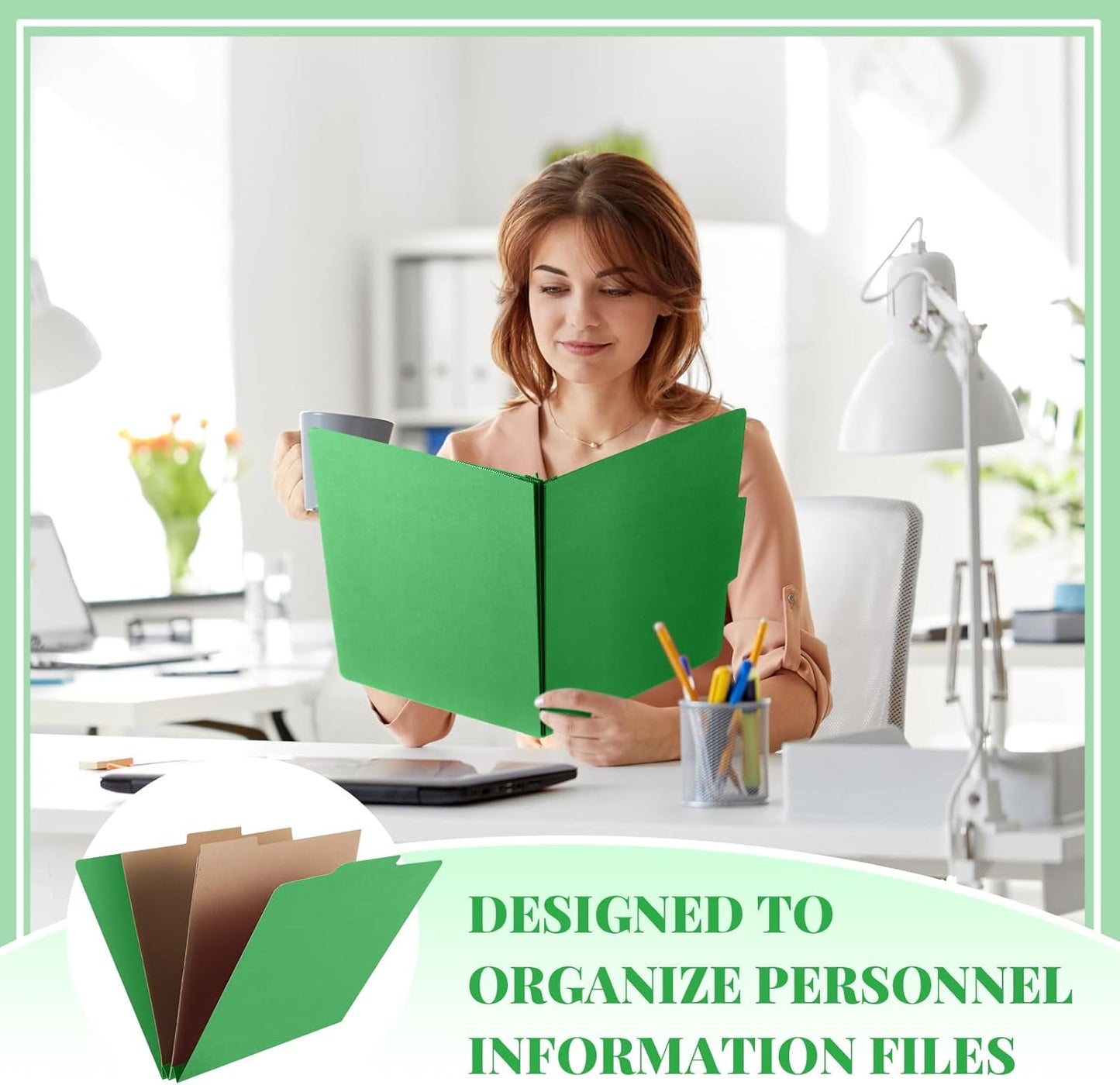 36 Pcs Classification Folders Letter Size, 2 Pocket Dividers Pressboard File Folder with Fasteners, Expanding File Organizer Bulk for Teachers, Clergy, Office, Church, Christmas (Green)