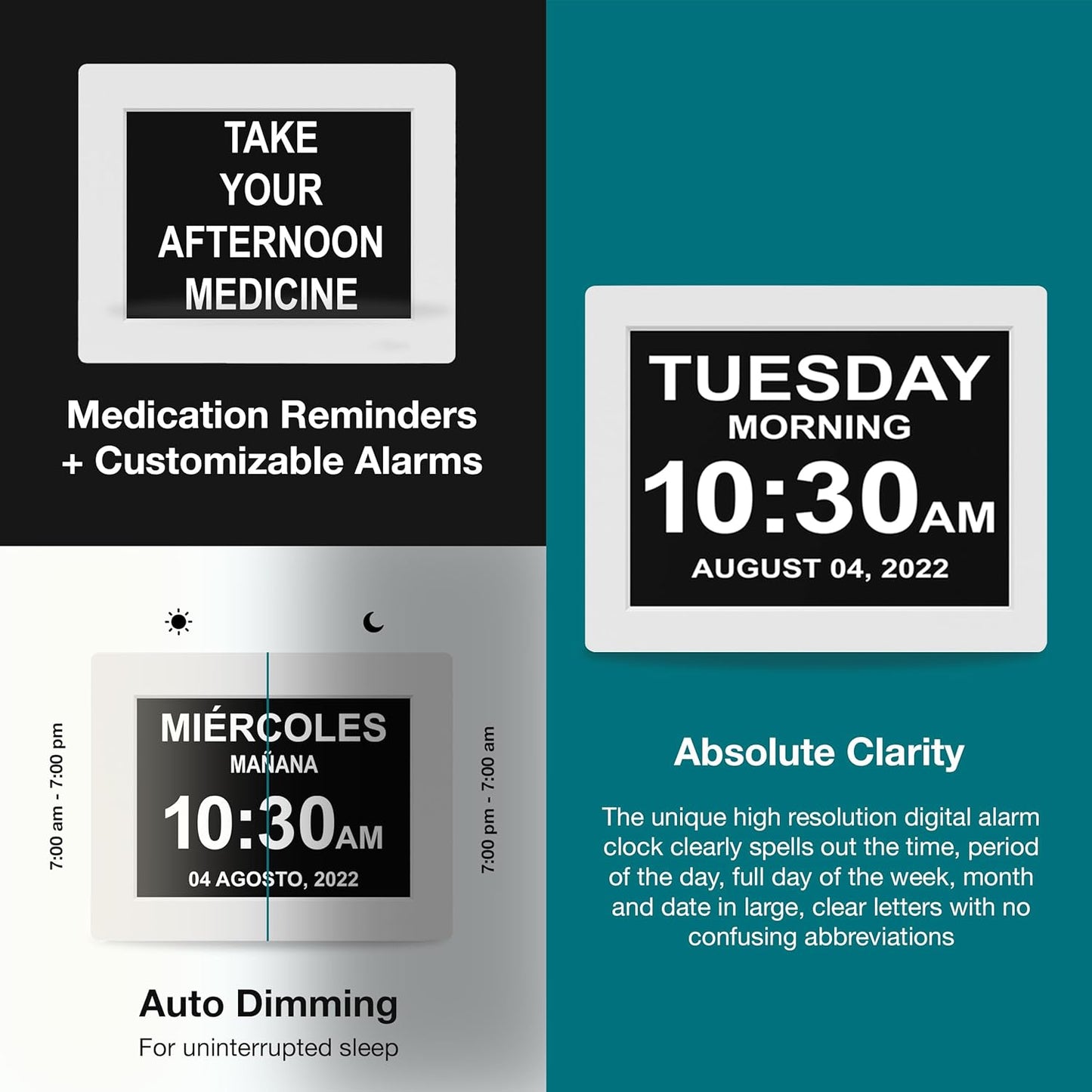 American Lifetime New 2025 Dementia Clock Large for Seniors, Digital Clock Large Display with Custom Alarms, Clock with Day & Date for Elderly, Number Digital Clock 12 Inches White