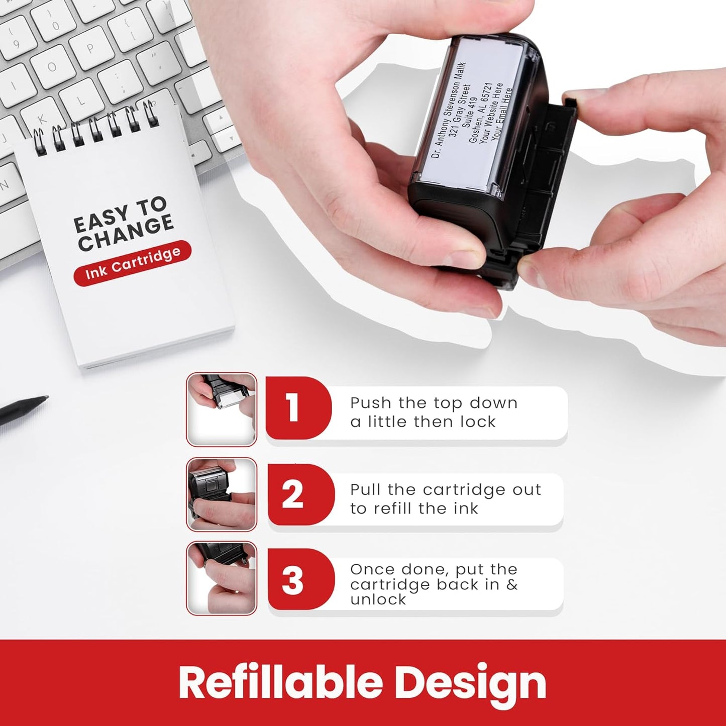 Promot Self Inking Stamp - Extra Large Wide Custom Stamp for Name, Address, Office, or Business Use - Up to 8-Line Personalized Rubber Stamp - Customizable Font & Ink Color - Personalized Name Stamp