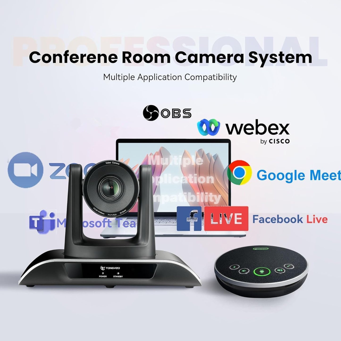 All-in-One Conference Room Video Camera System Bundle HD 1080P 60fps 3X Optical Zoom USB3.0 HDMI PTZ Camera and Bluetooth Conference Speakerphone with Microphones