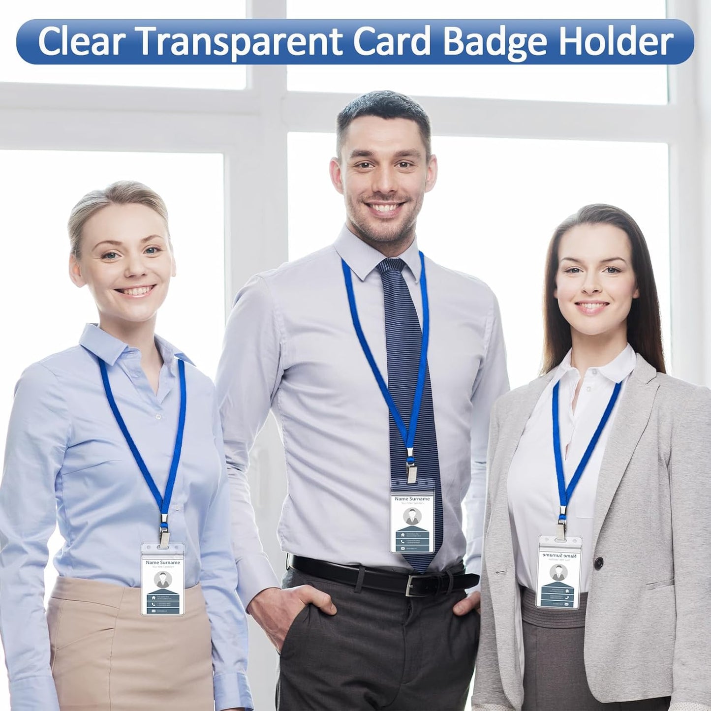 400 Pack Neck Lanyard Bulk with ID Card Holder Lanyards for ID Badges Vertical Name Badge ID Card Holders Flat Neck Lanyards with Clip for Nurses Teacher Students, Blue