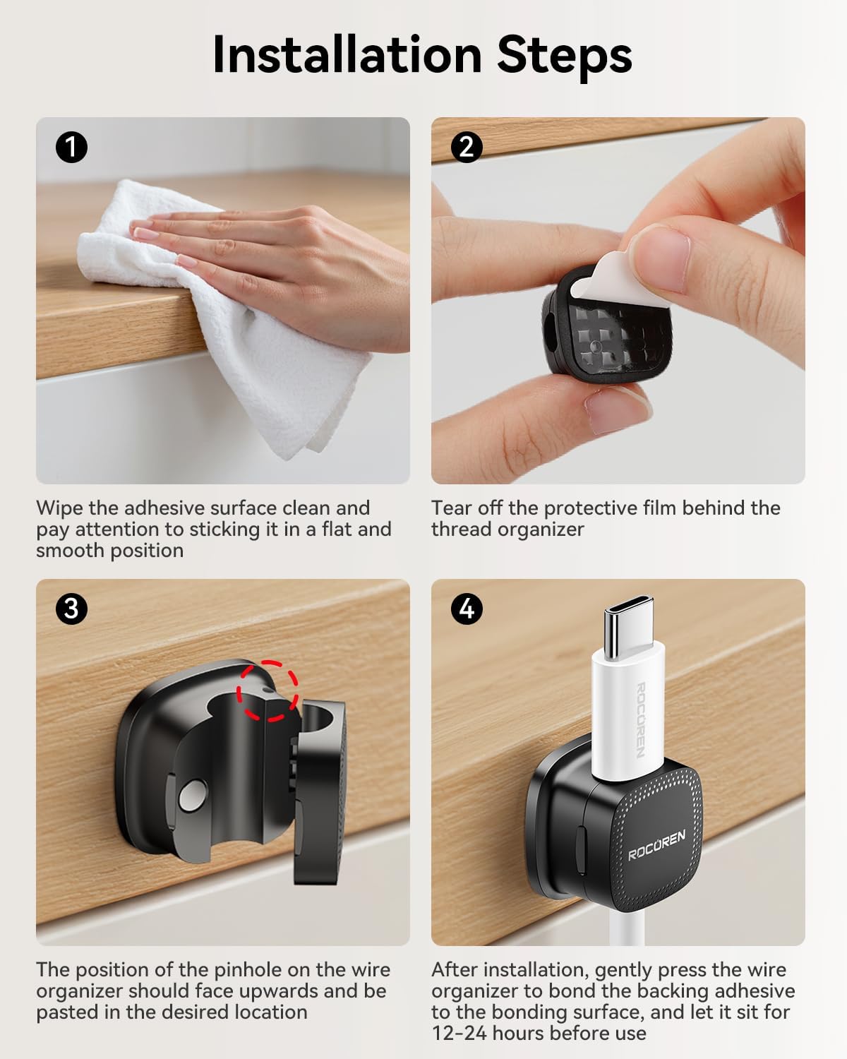 30-Pack Magnetic Cable Clips Cord Organizer,Cable Straps Smooth Adjustable,Rocoren Cable Management Accessories,Cable Holder Clips Wire Holder Keeper for Desktop,Nightstand,Home Office,Workspace,Phone