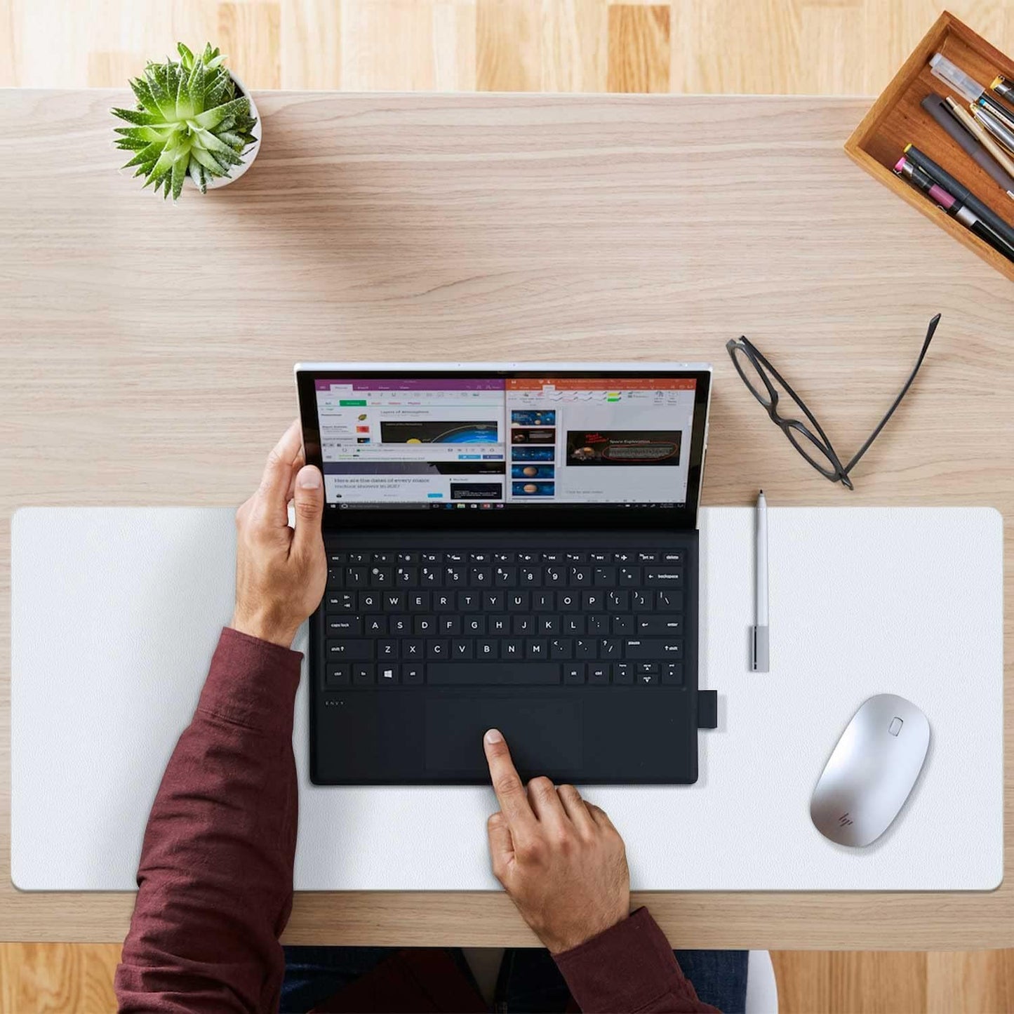 Aothia Double-Sided PU Leather Desk Pad - Non-Slip Large Mouse Pad & Desk Mat for Office, Home - Waterproof, Easy to Clean, Durable Dual-Sided Surface (23.6"x13.7", White)