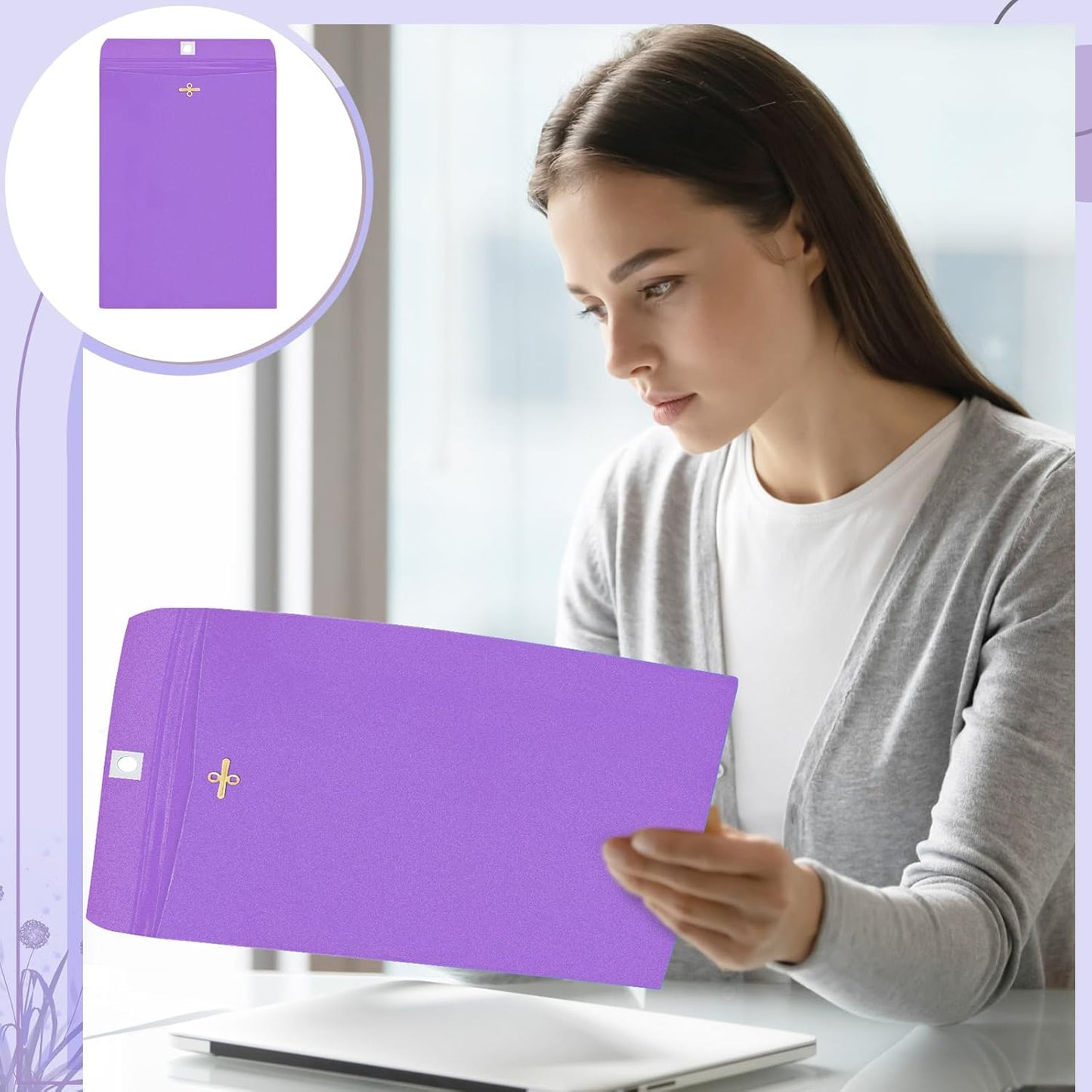 Geyee 100 Pcs Clasp Manilla Envelopes 9 x 12 Inch Gummed Colored Envelopes for Storing or Mailing for Home Office Business Supplies(Purple)