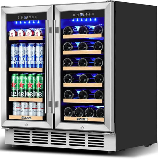 Wine and Beverage Refrigerator 30 Inch, Beverage Fridge Dual Zone with Upgraded Cooling, Wine Beverage Cooler Built-in or Freestanding, 30 Bottles and 110 Cans Large Capacity