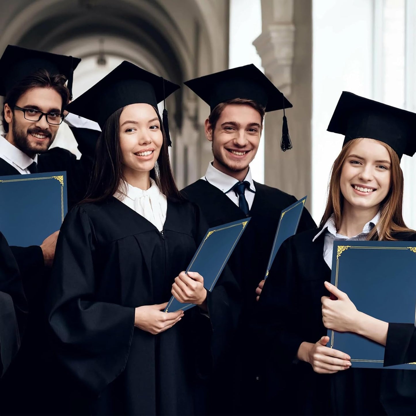 150-Pack Navy Blue Certificate Holders with Gold Foil Border, Diploma Covers for Letter Size 8.5x11 Certificates, Awards, Graduation, and Document Papers,Cardstock