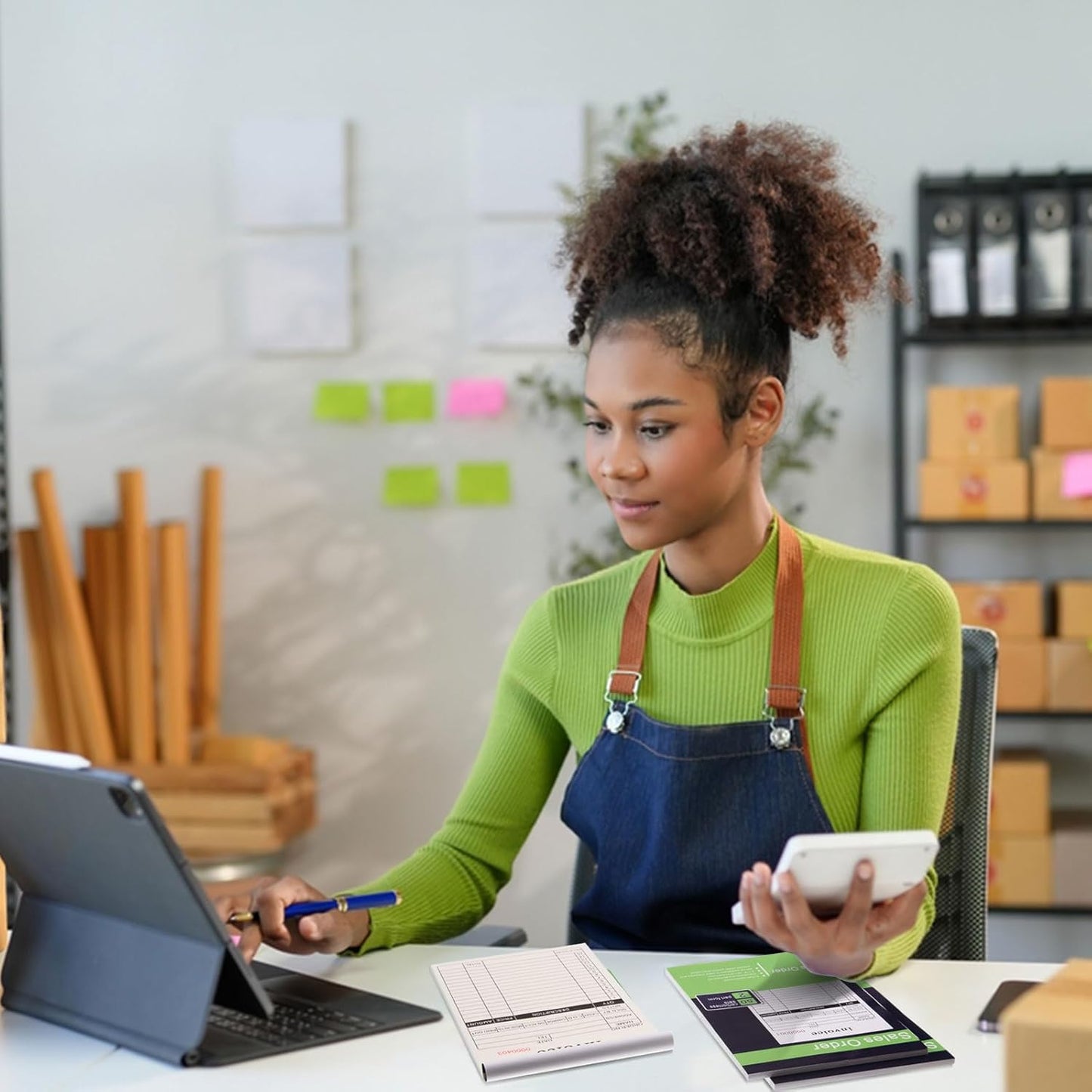 FOBSME Sales Order Books with 2-Part Carbonless Forms 8.27x5.51 Inch Invoice Books Receipt Record Book with Cardboard for Small Business Retail Stores (2 Pad,50 Sets Per Pad)