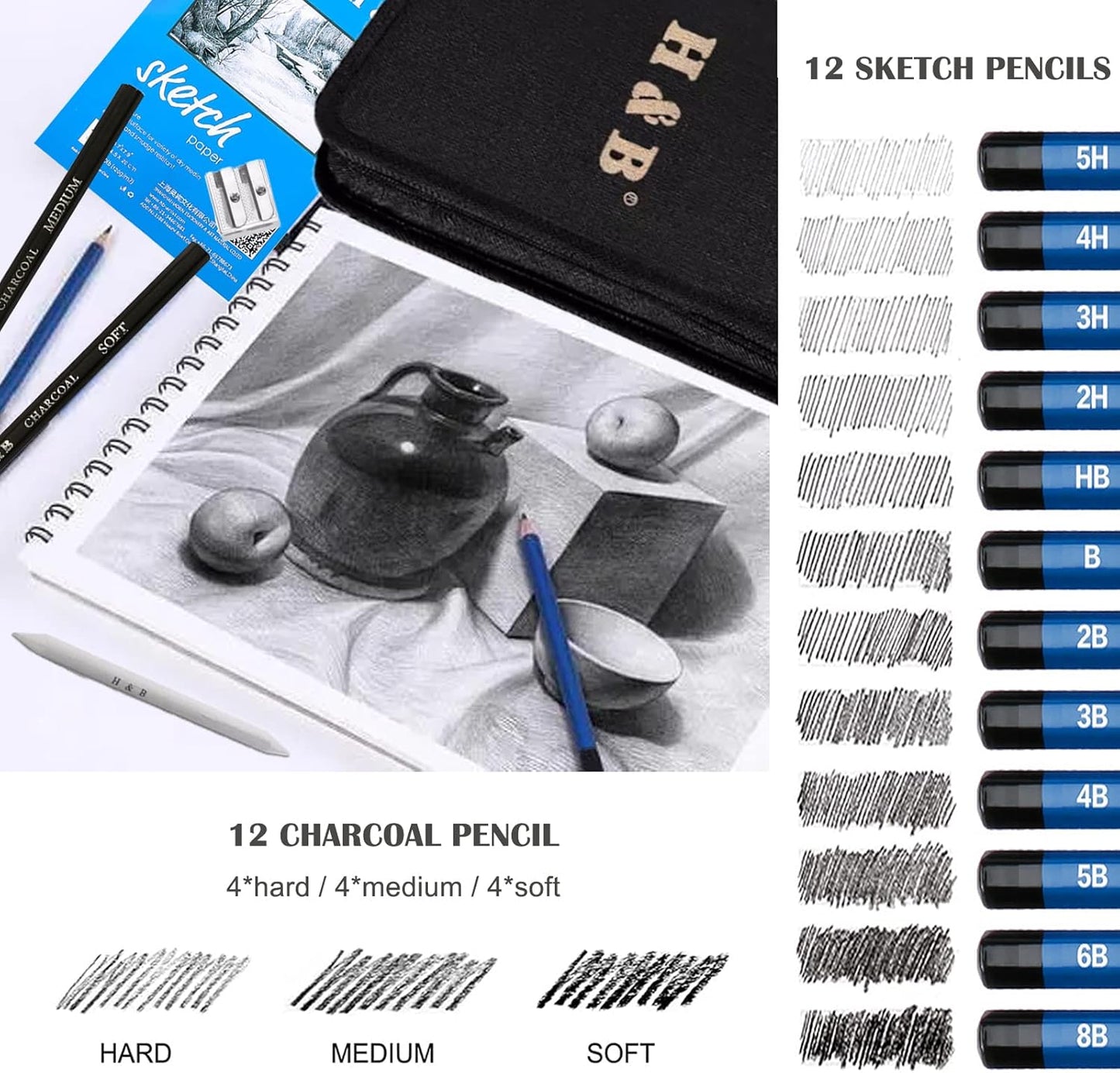 72Pcs Drawing Sketching Kit Set, Pro Art Supplies with Sketchbook, Watercolor, Graphite, Colored, Metallic, Charcoal Pencil, Drawing Set in Zipper Carry Case for Adults Teens Beginner