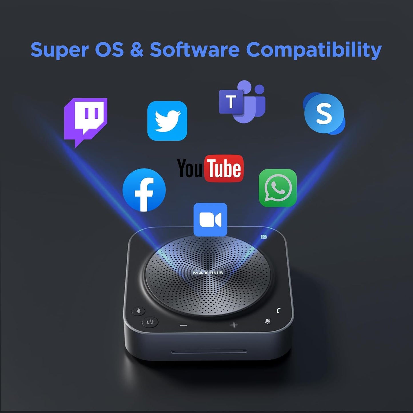 BM35 Wireless Bluetooth Microphone Conference Speakerphone, 360° Omnidirectional Sound Pickup 20ft Radius 8-Array Microphones, AI Noise Reduction NFC Wireless Quick Connection, 15H Talk Time